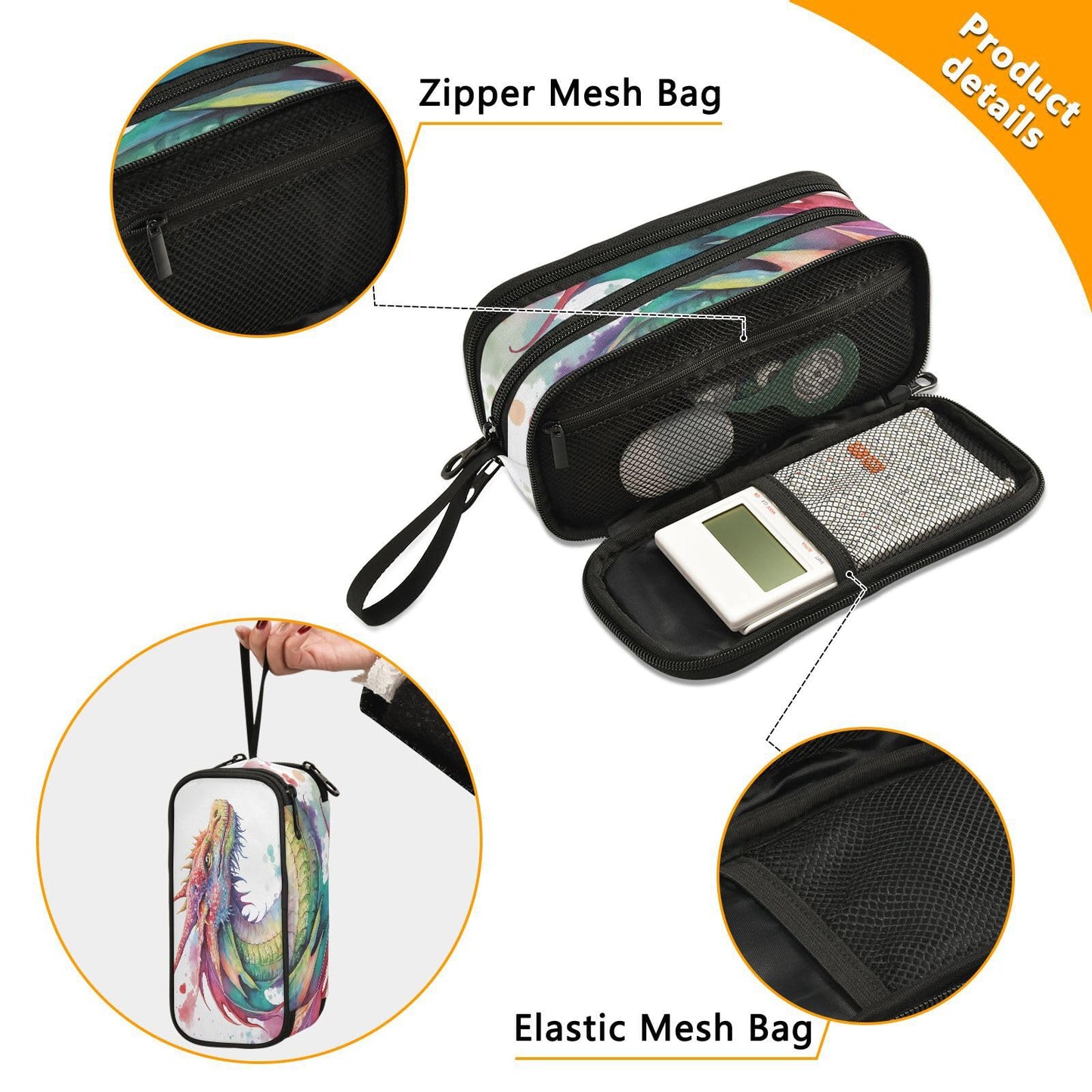 BOENLE Watercolor Dragon Pencil Case Box Boys Girls Large Pencil Pouch with Zipper Compartments Big