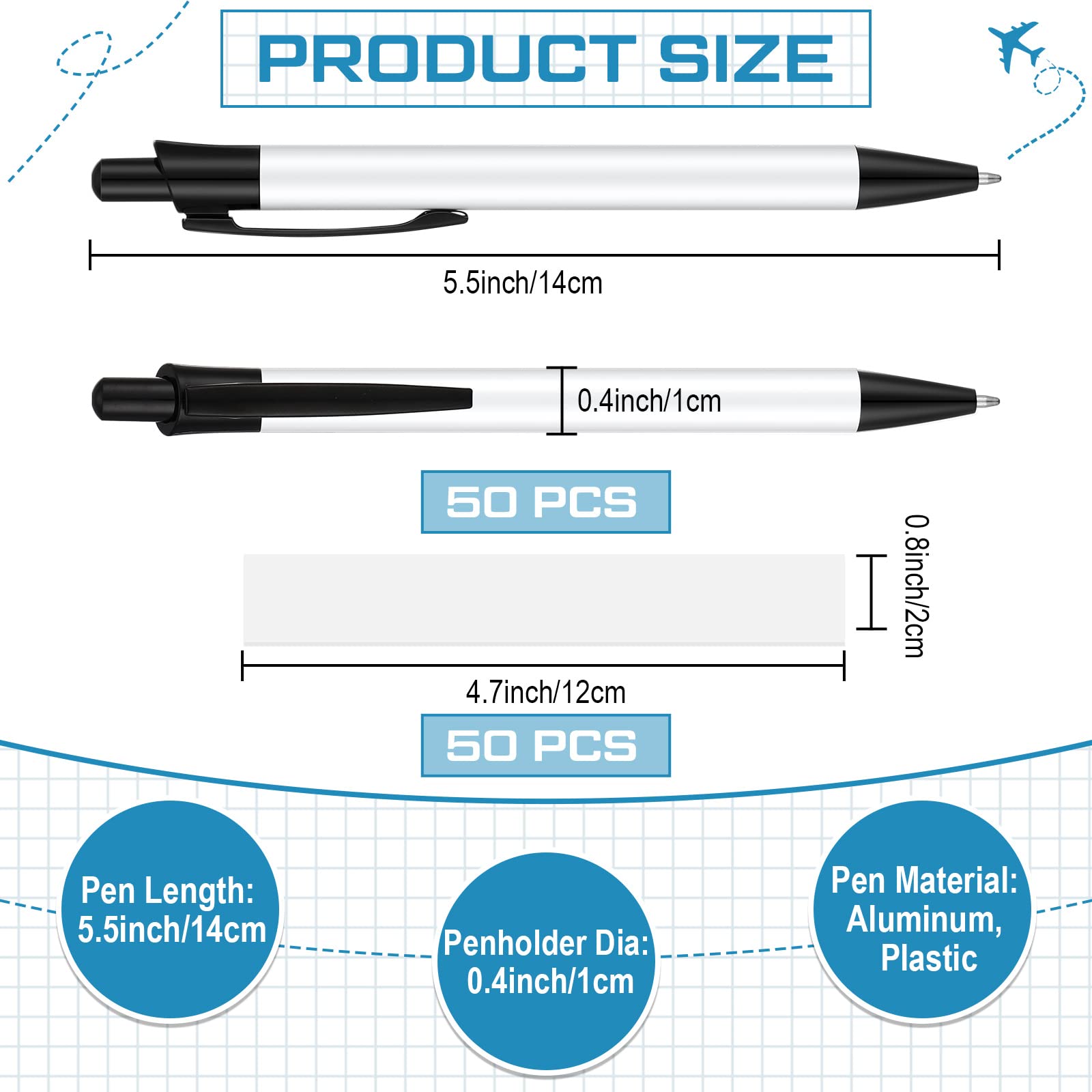 Yexiya Sublimation Pens Blank Heat Transfer Pen Sublimation Ballpoint Pen with Shrink Wrap White