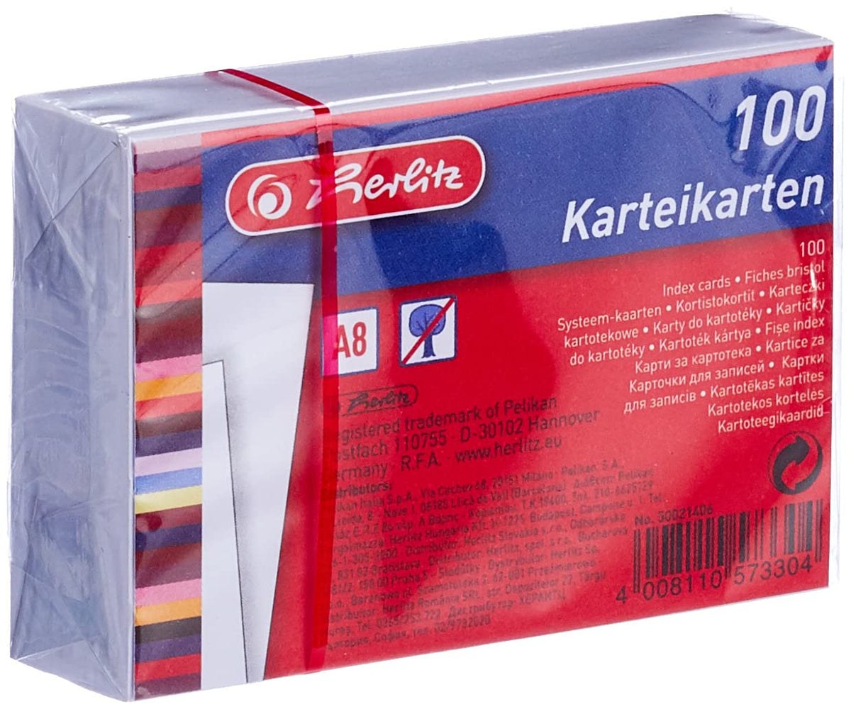 herlitz A8 Blank White Index Cards (Pack of 100)