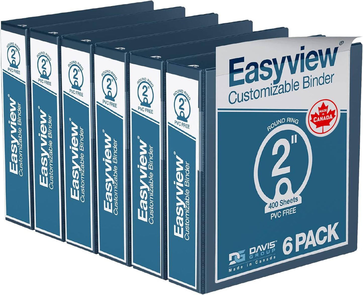 Easyview 3-Ring Binder, Clear-View Cover, 2" Round Rings, Navy Blue, 6 Pack