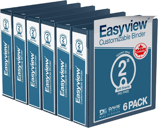 Easyview 3-Ring Binder, Clear-View Cover, 2" Round Rings, Navy Blue, 6 Pack