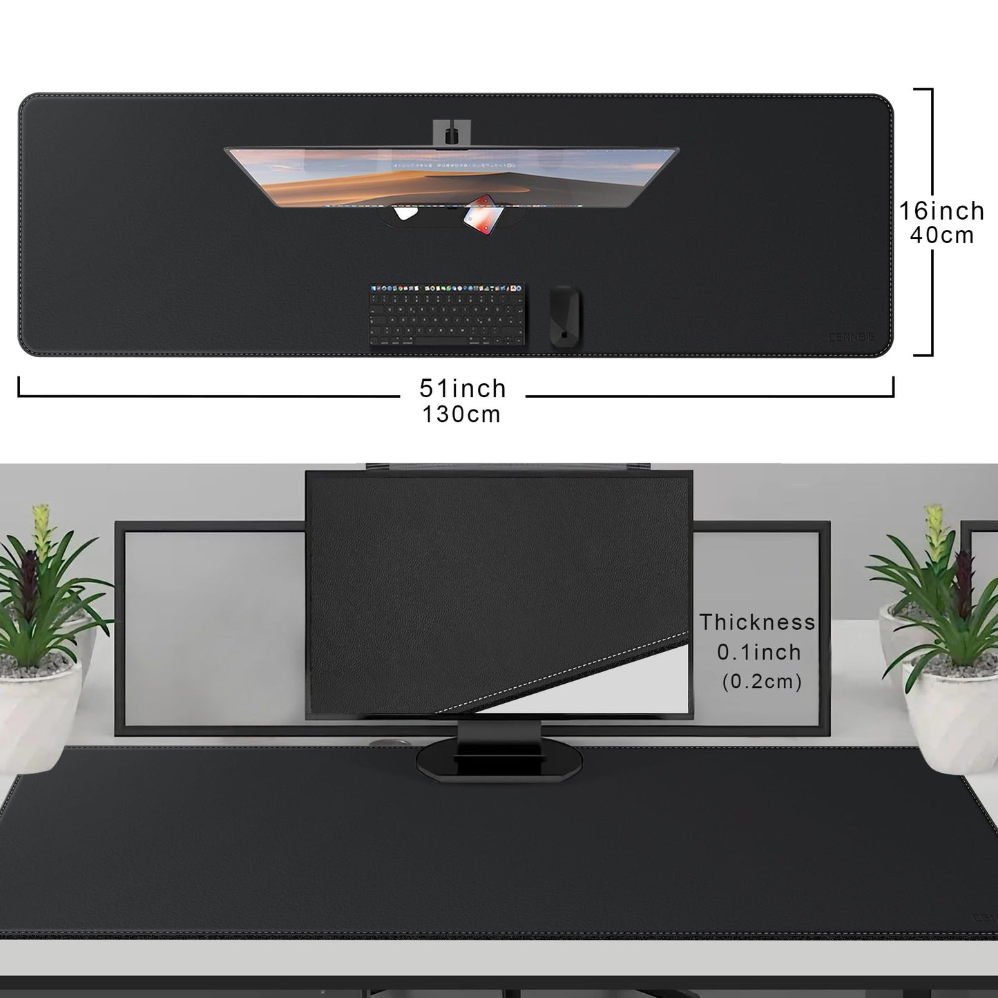 CENNBIE Leather Desk Mat, 51.2" x 16" Desk Pad for Full Desk (Black)