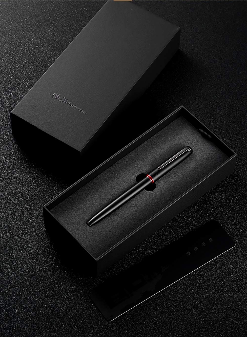 erofa Picasso 916 Matte Black & Red Ring Fountain Pen with Box - Titanium Gray Bent Nib
