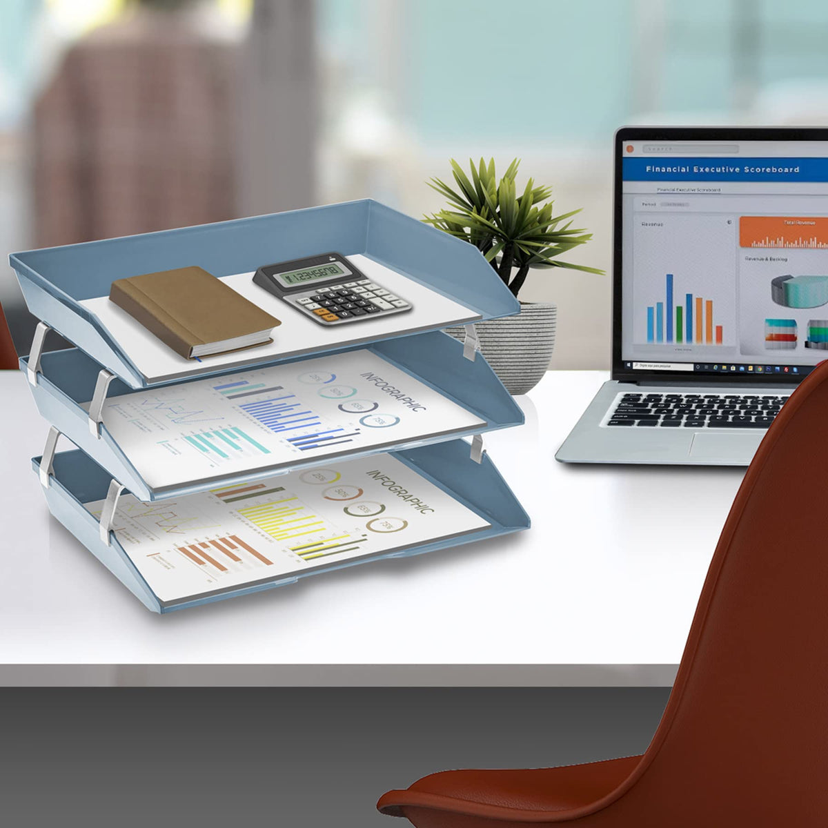 Acrimet Facility 3 Tier Letter Tray, Side Load, Letter Size/A4, Desktop File Organizer, Plastic
