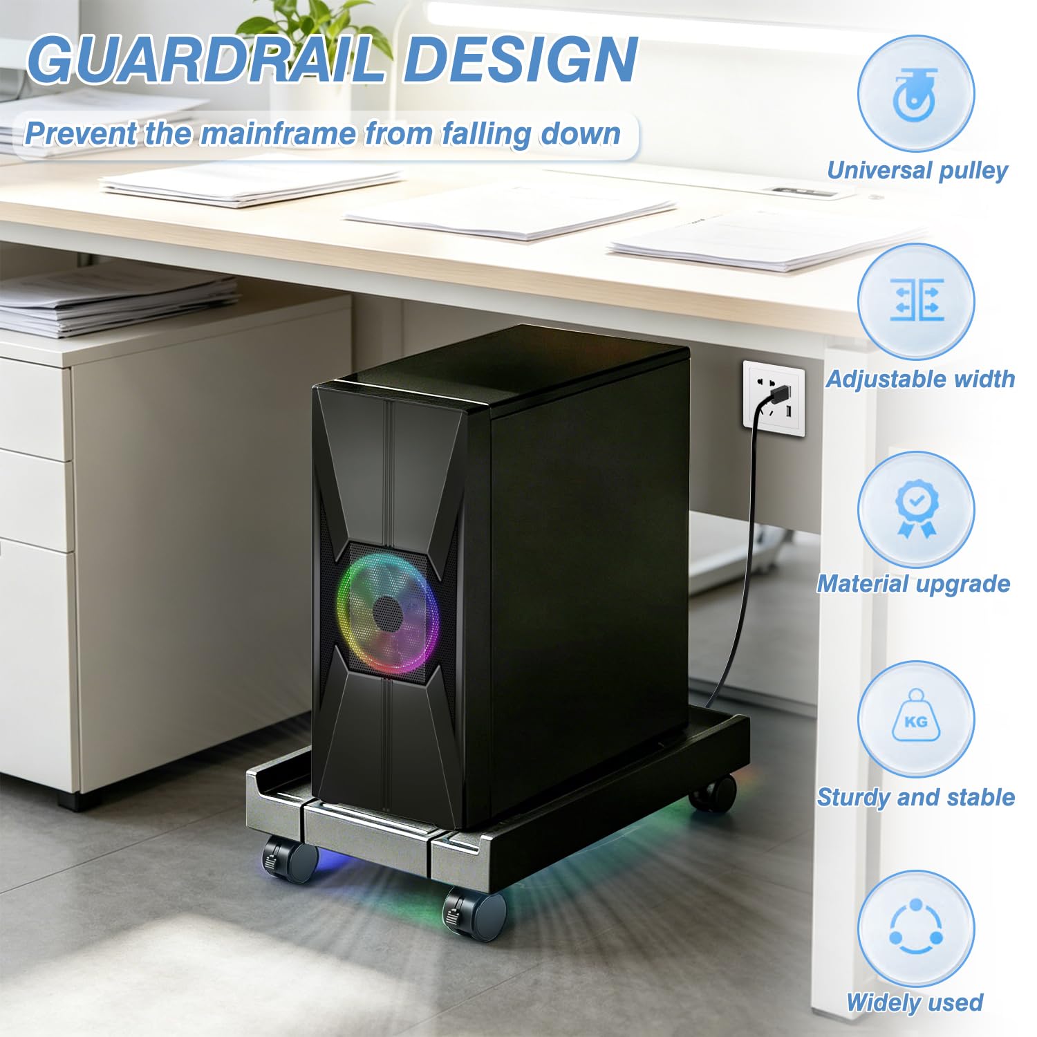 Hmseng PC Stand for PC Tower With F, Computer Desktop Stand with 4 Lockable Castors, Universal