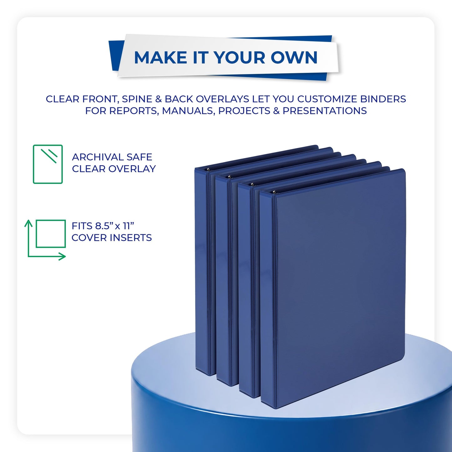 Samsill Durable 1 inch 3 Ring Binder, D Ring Binder, 100% Recycled Chipboard, Blue, 4 Pack