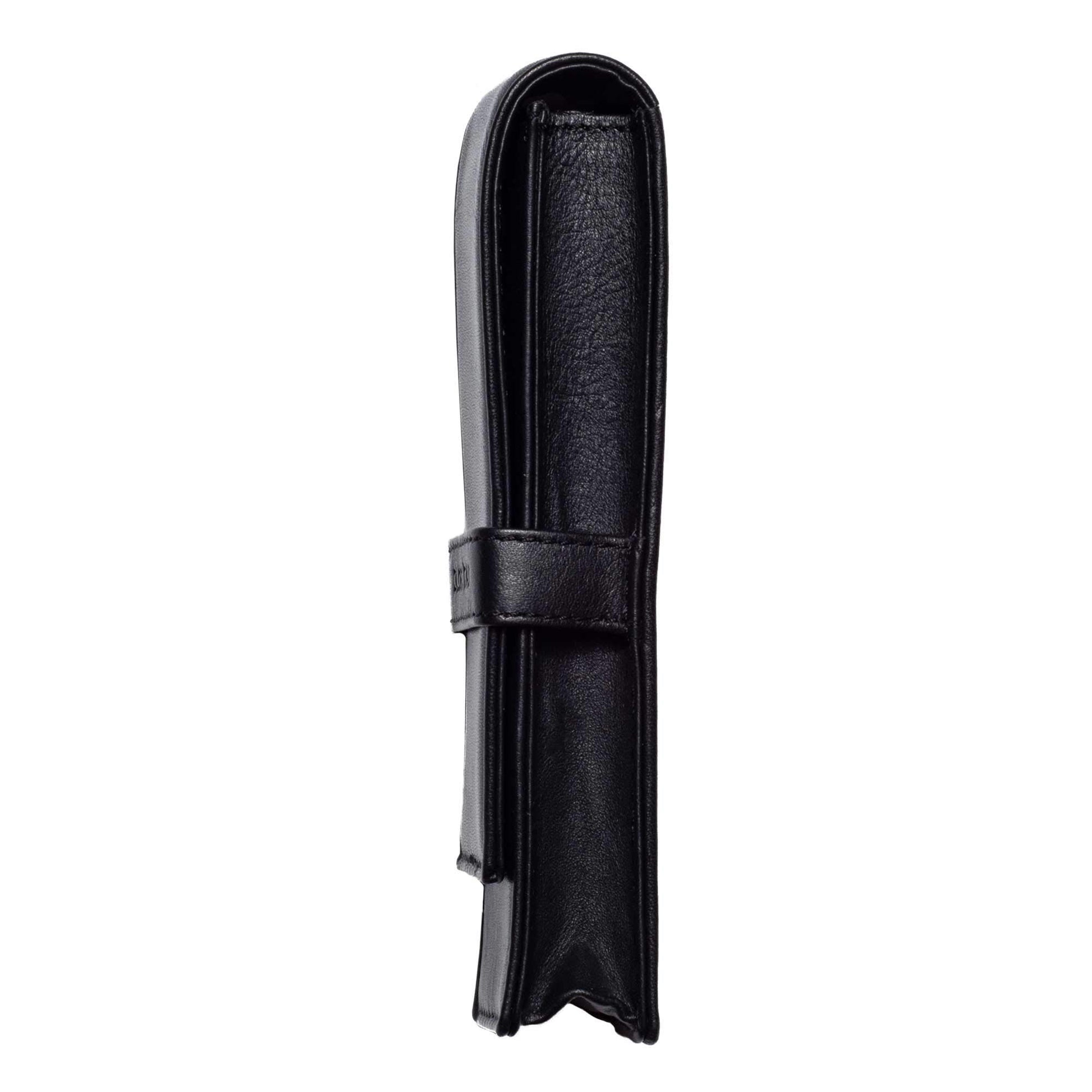 DiLoro Leather Double Pen Case Pencil Pouch Holder for Two Fountain Ballpoint Rollerball Pens and