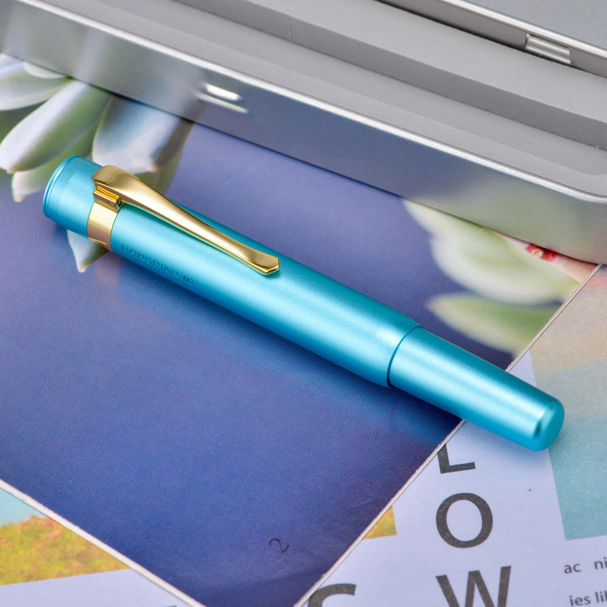 HONG DIAN M2 Black Forest Mini Fountain Pen, Fine Soft Nib & Sleek Shape Aluminium Short Pocket