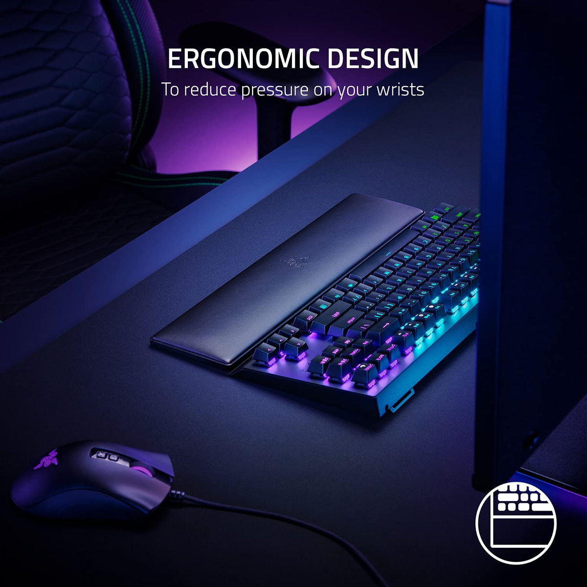 Razer Ergonomic Wrist Rest for Tenkeyless Keyboards: Plush Leatherette Memory Foam Cushion