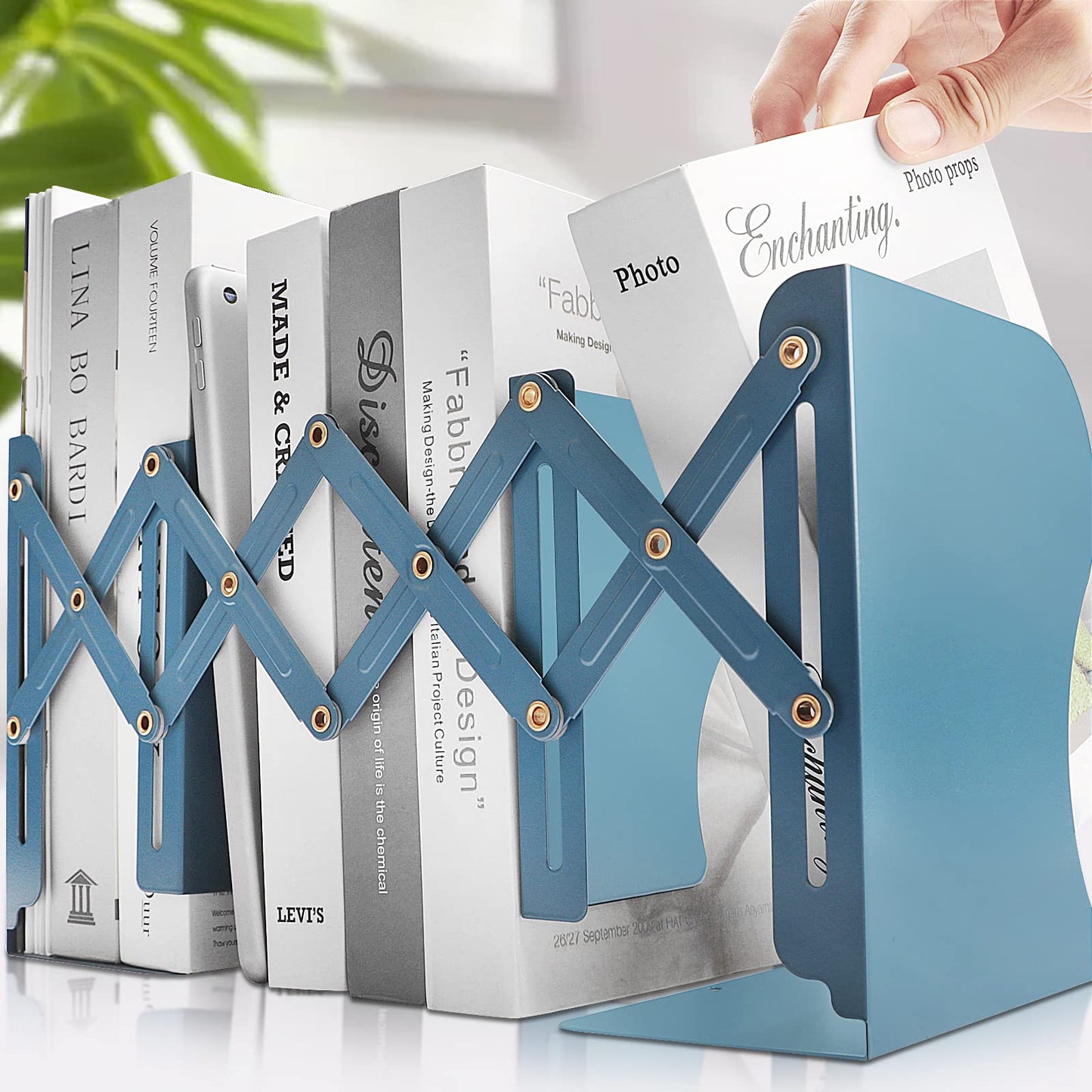 Non Skid Book Ends to Hold Books, Carooyac Heavy Duty Bookends Adjustable Book End, Metal Bookends