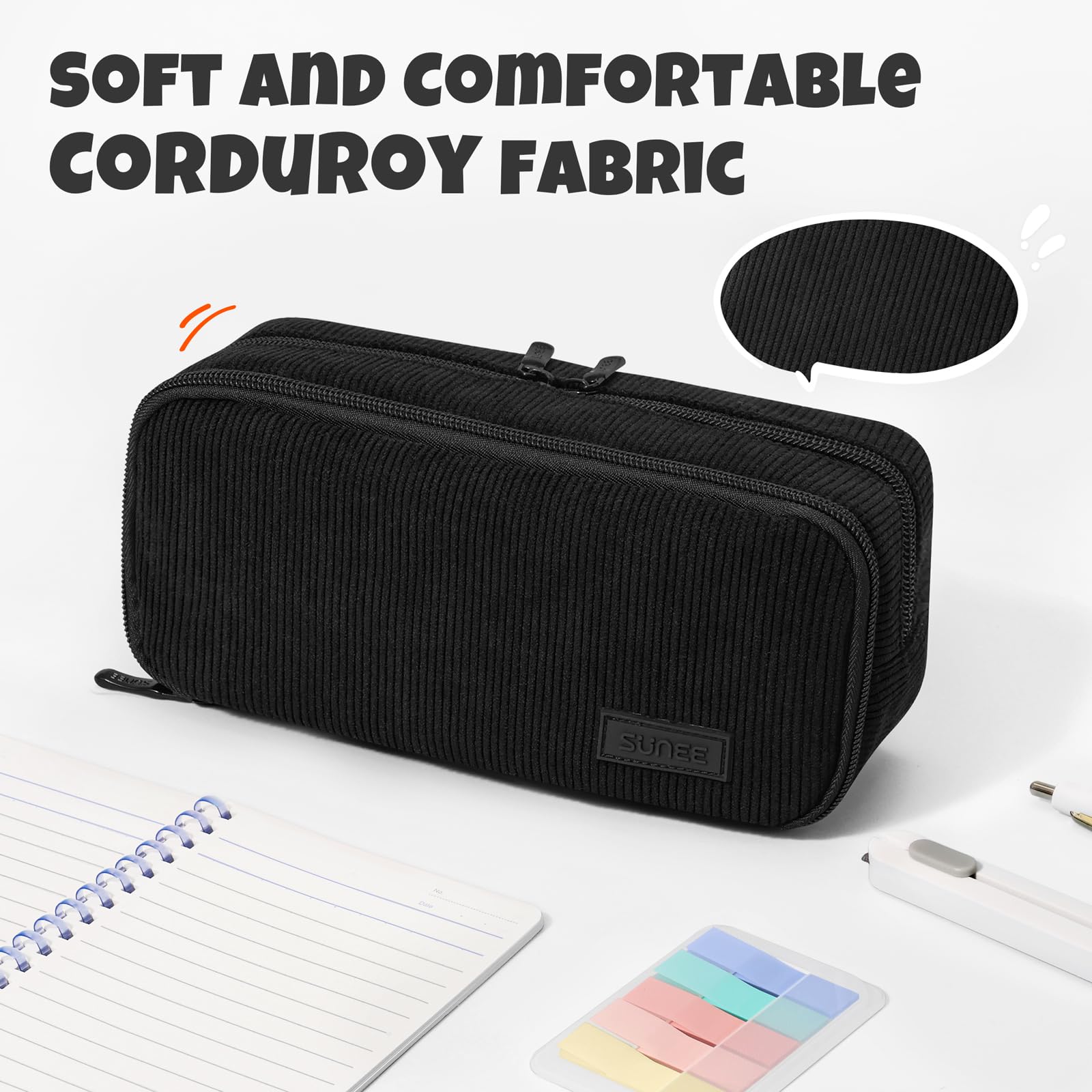SUNEE Pencil Case, Large Capacity Pencil Pouch, Aesthetic Big Pen Bag, Soft Corduroy Pen Box for