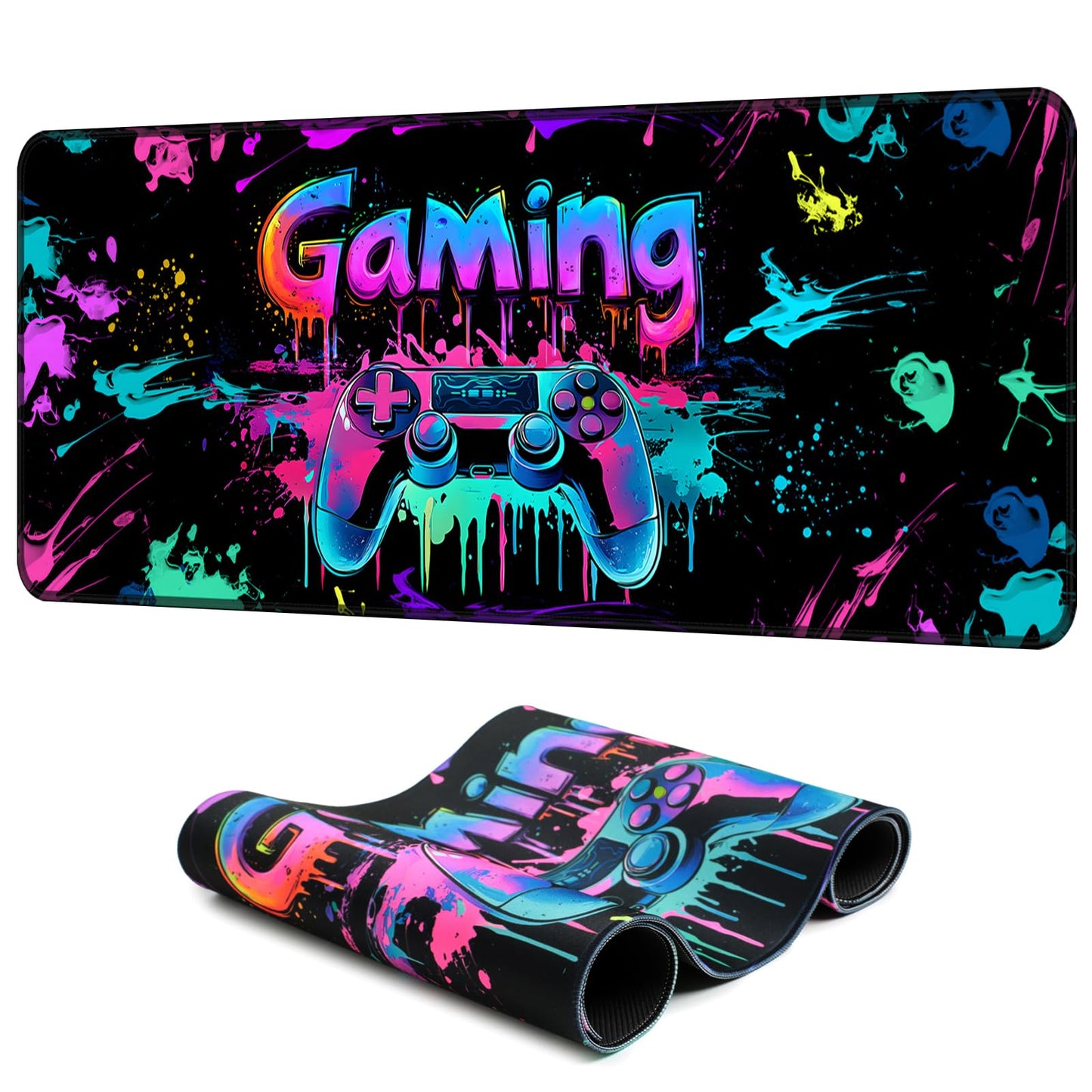 SparkLia Gaming Mouse Pad, X-Large Waterproof Blacklight Colorful Splatter Art Game Controller