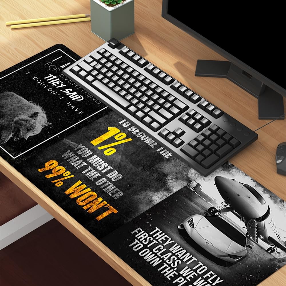 Reateforin Black and White Keyboard Mat Inspirational Mousepad Motivational Office Long Mouse Pad