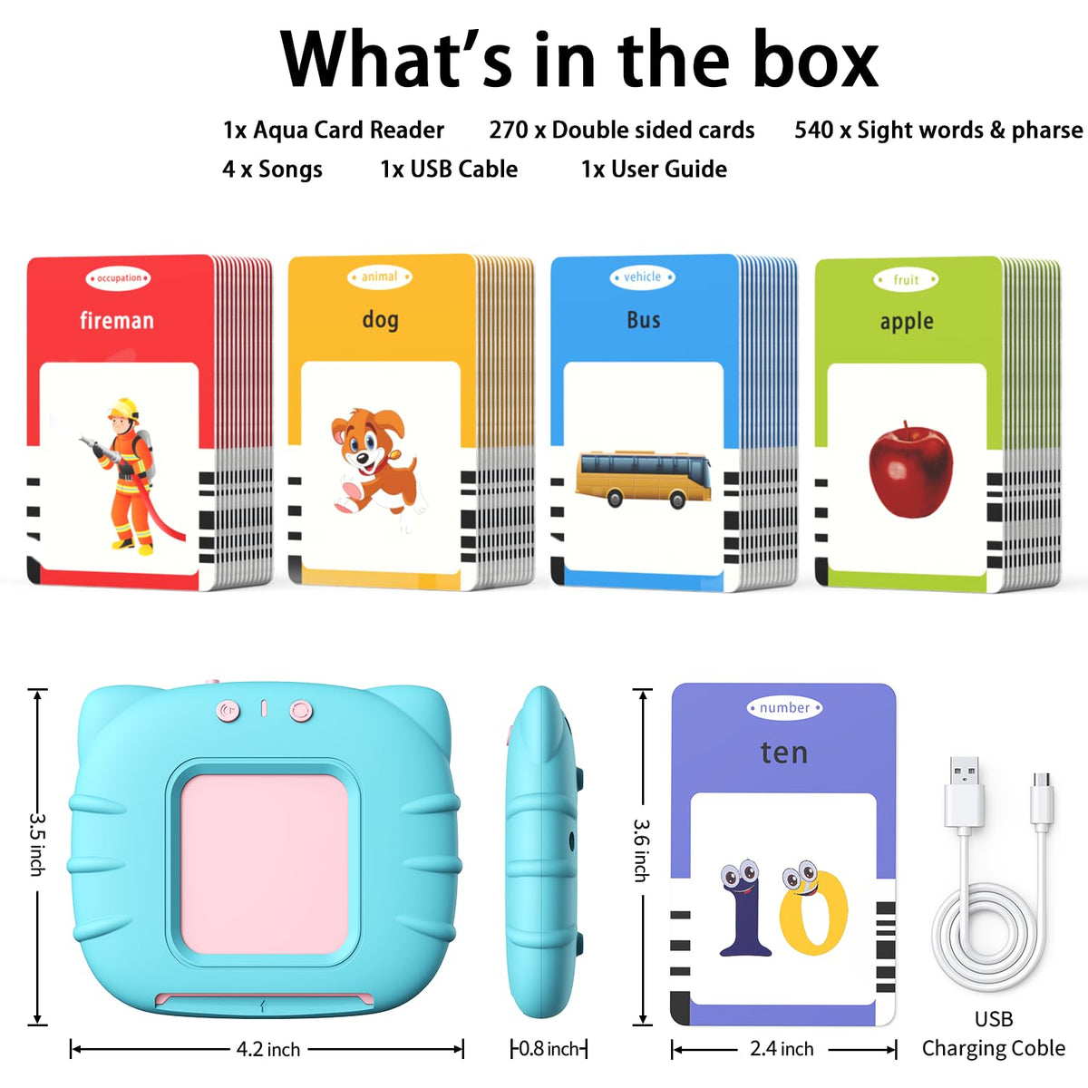 Kidzdo 540 Sight Words Talking Flash Cards with Music, Christmas Birthday Easter Gifts for 2 3 4 5