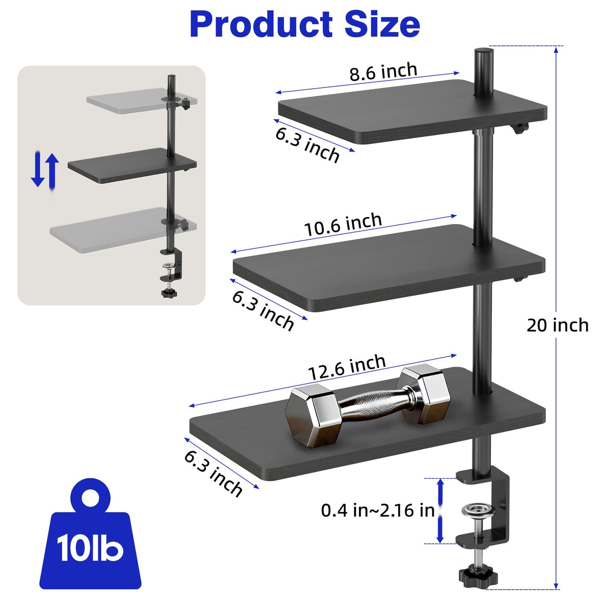 ART-GIFTREE 3 Tiers Clamp On Desk Shelf, 360° Angle Adjustable Desktop Shelf Organizer for Home