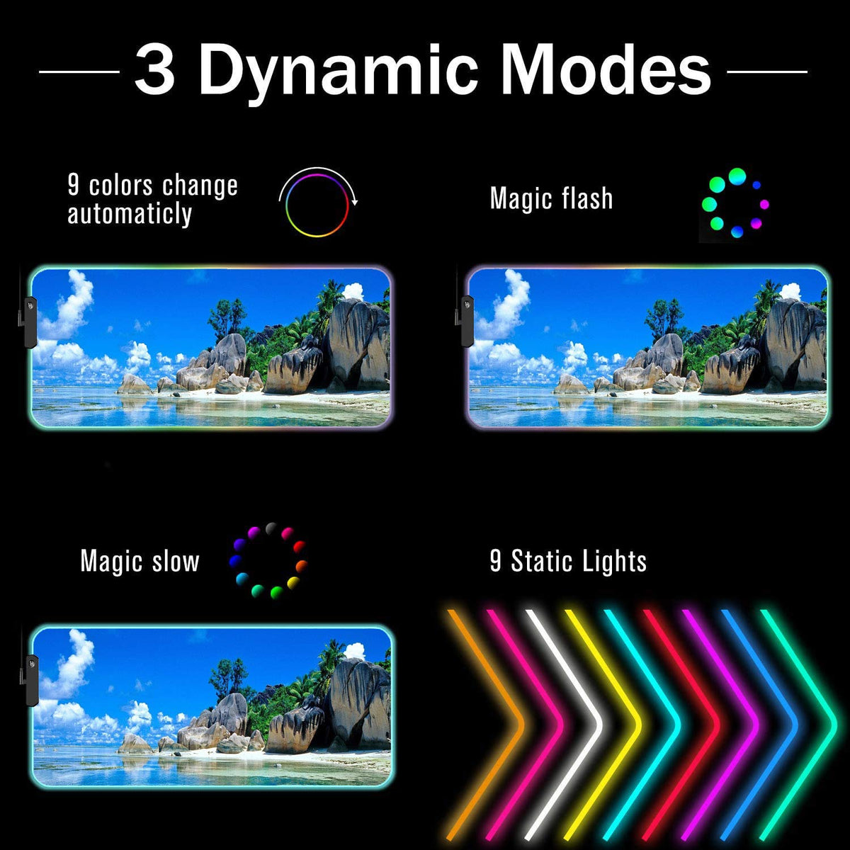 RGB Gaming Mouse Pad with Coffee Coaster, XXL Large Glowing LED Mousepad, Anti-Slip Rubber Base