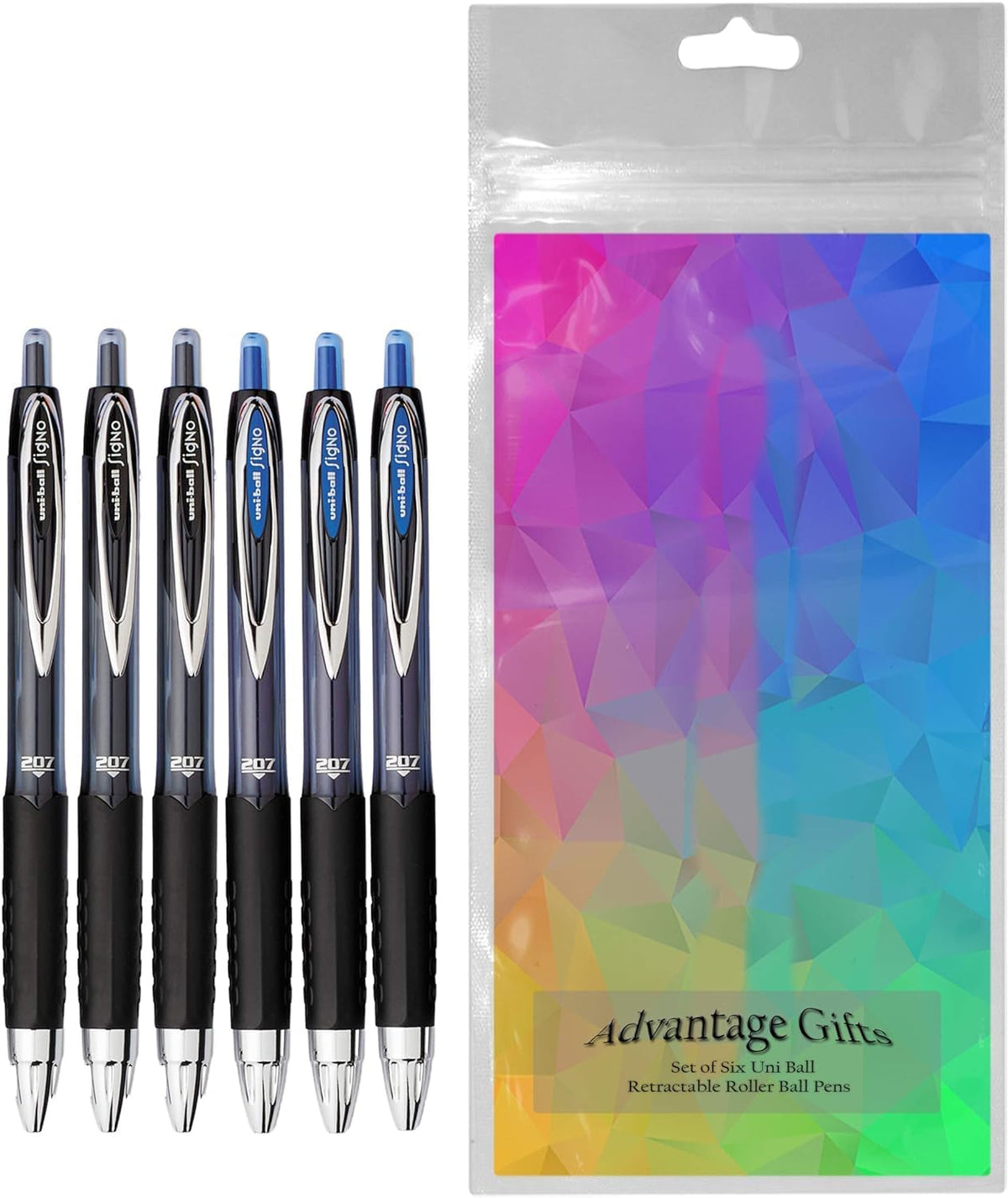 Advantage Gifts Signo 207 Roller Ball Retractable Gel Pens, Medium Point (0.7mm), Black And Blue