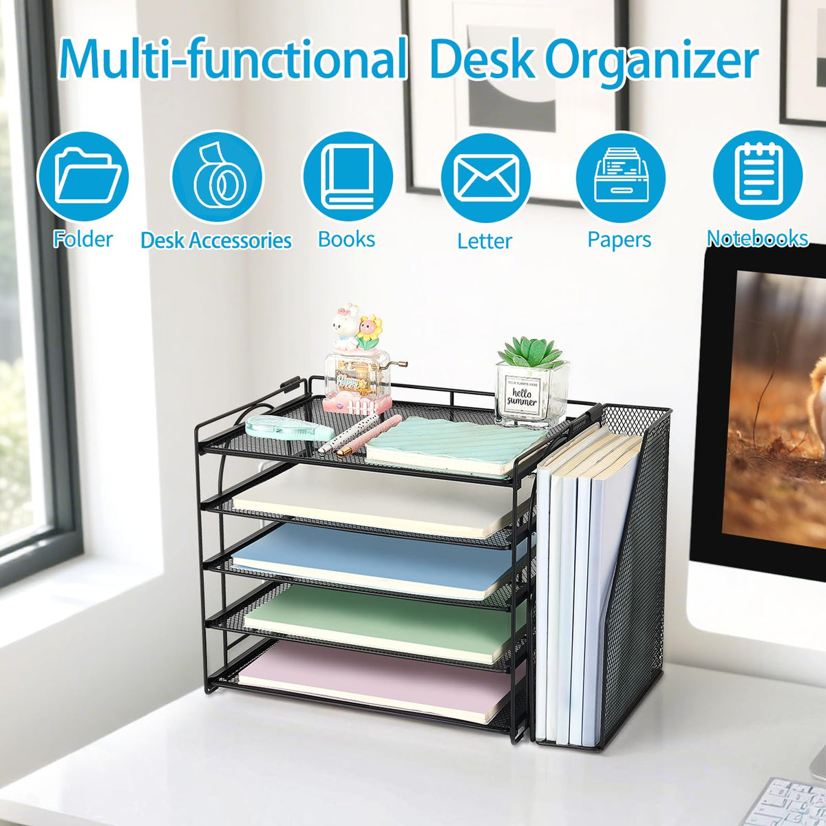 AUPSEN Desk Organizers and Accessories, 5-Tier Desktop Paper File Organizer with Removable File
