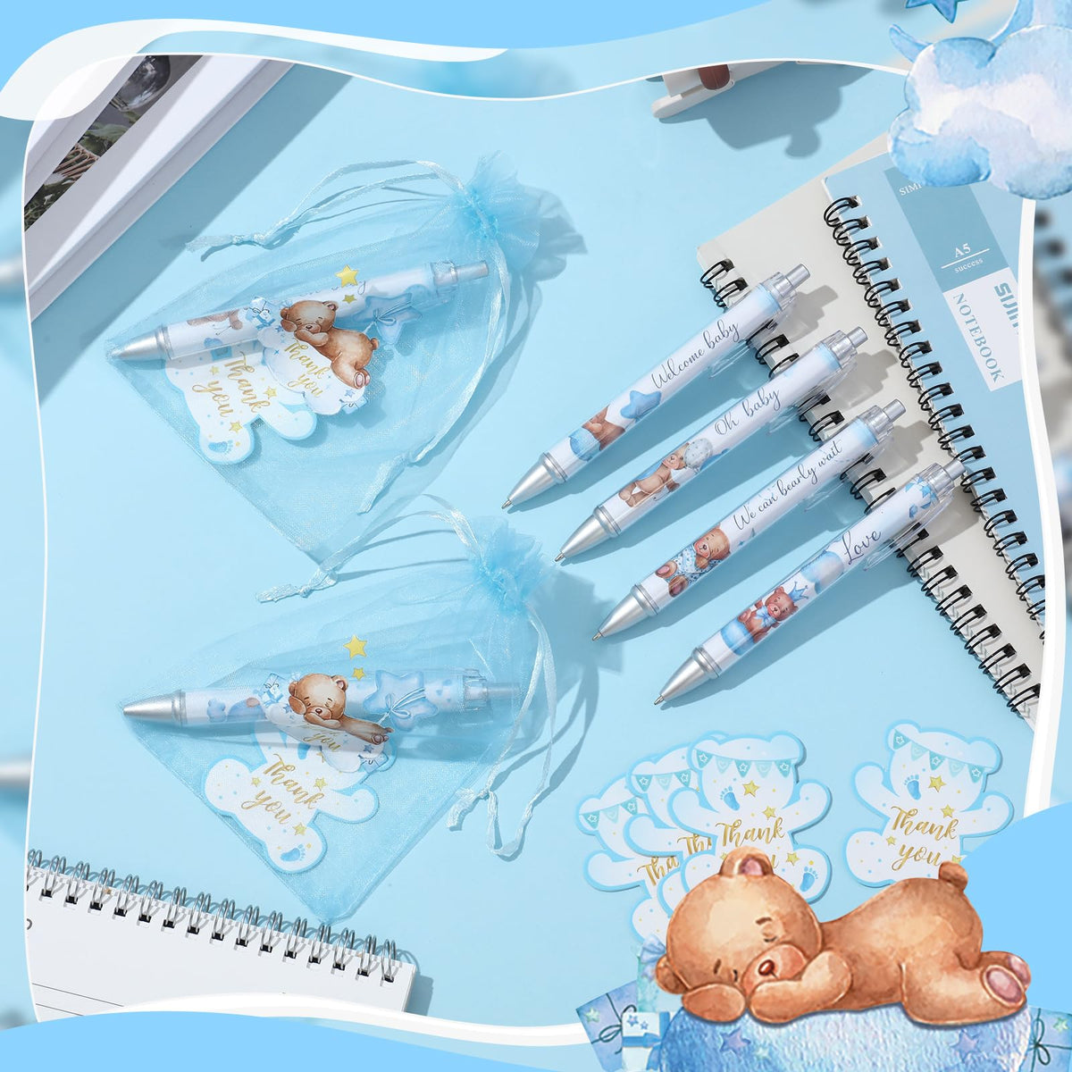 Chuangdi 50 Sets Baby Shower Favors Gifts for Guests Includes 50 Pcs Ballpoint Pens, Thank You