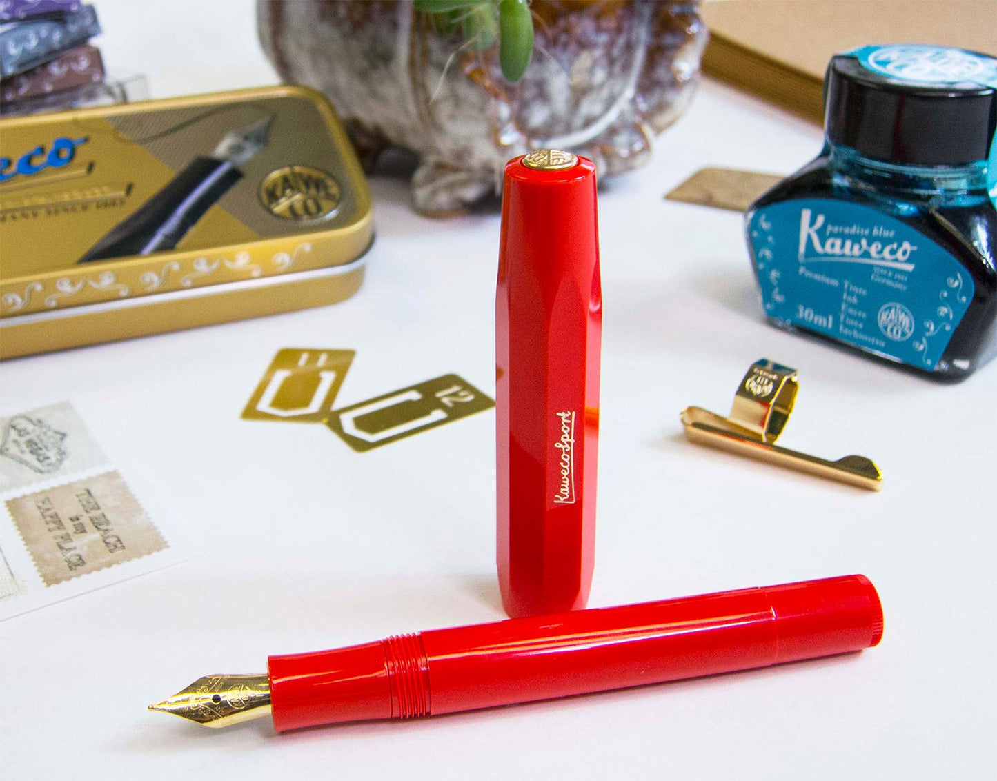 Kaweco CLASSIC SPORT Fountain Pen Red with 23 Carat Gold-Plated Steel Nib and Iridium Tip for Ink
