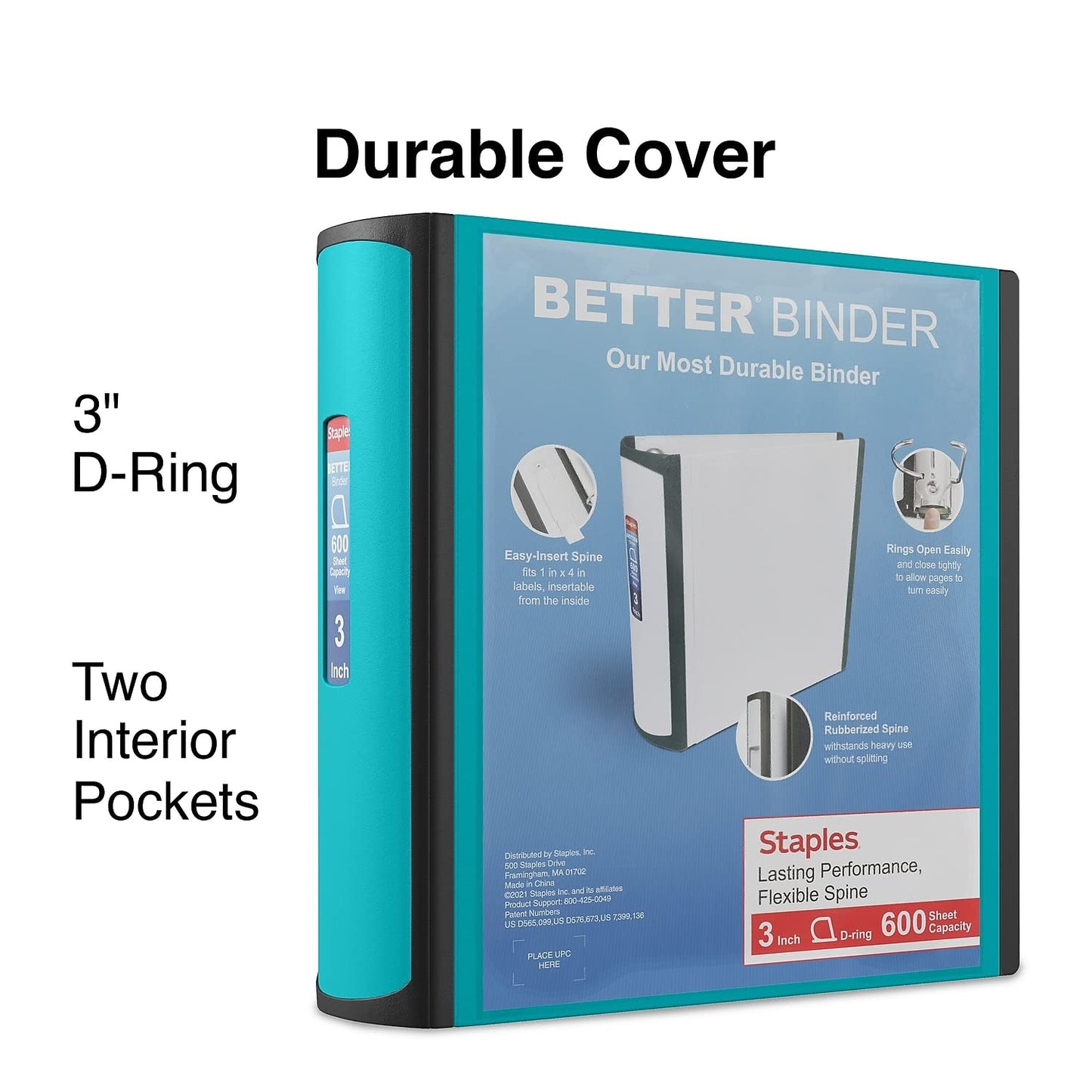 Staples Better Binder, 3-Inch 3-Ring View, Light Blue, 2-Pack