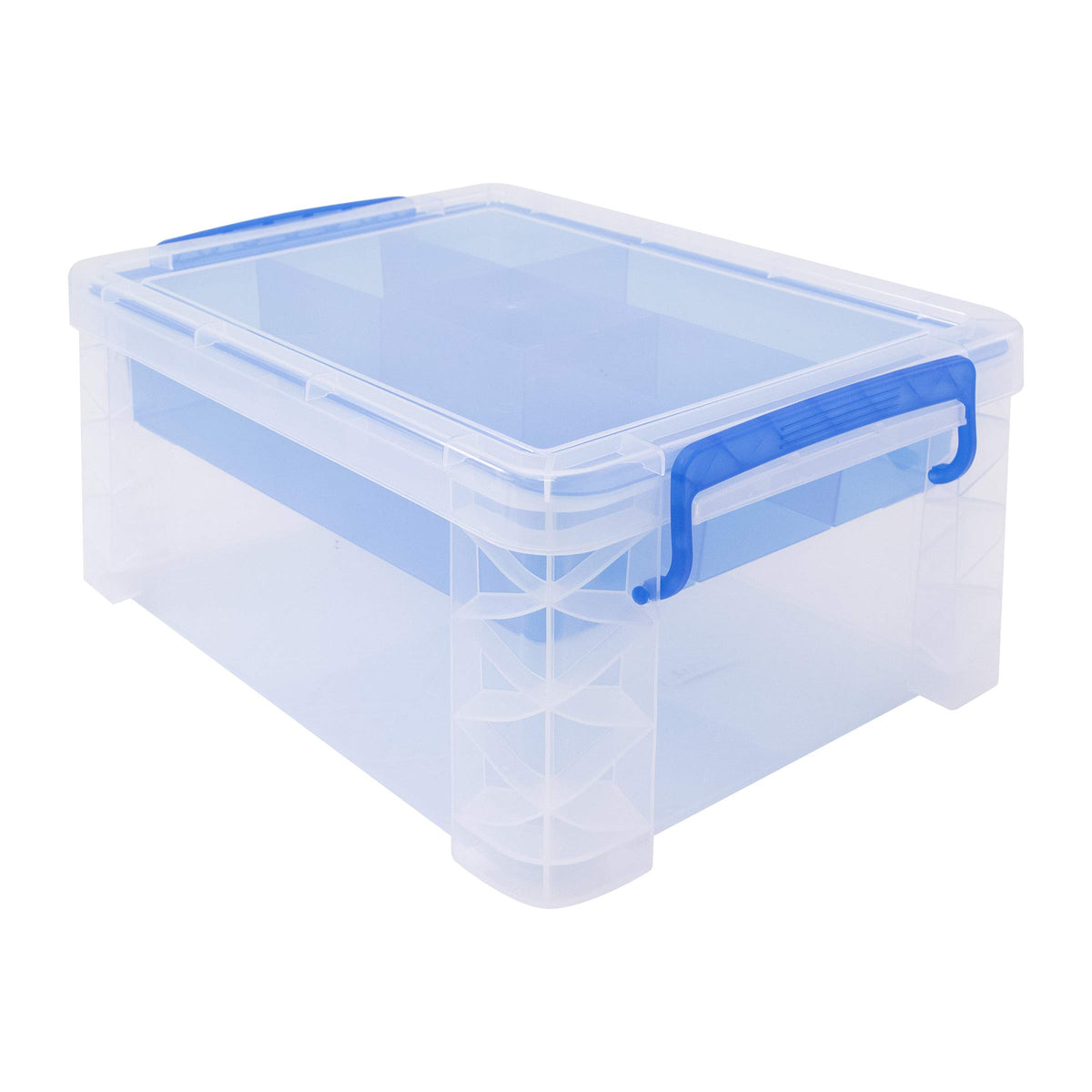Advantus Super Stacker Divided Storage Box, 6 Sections, 6.5" x 10.3" x 14.3", Clear/Blue