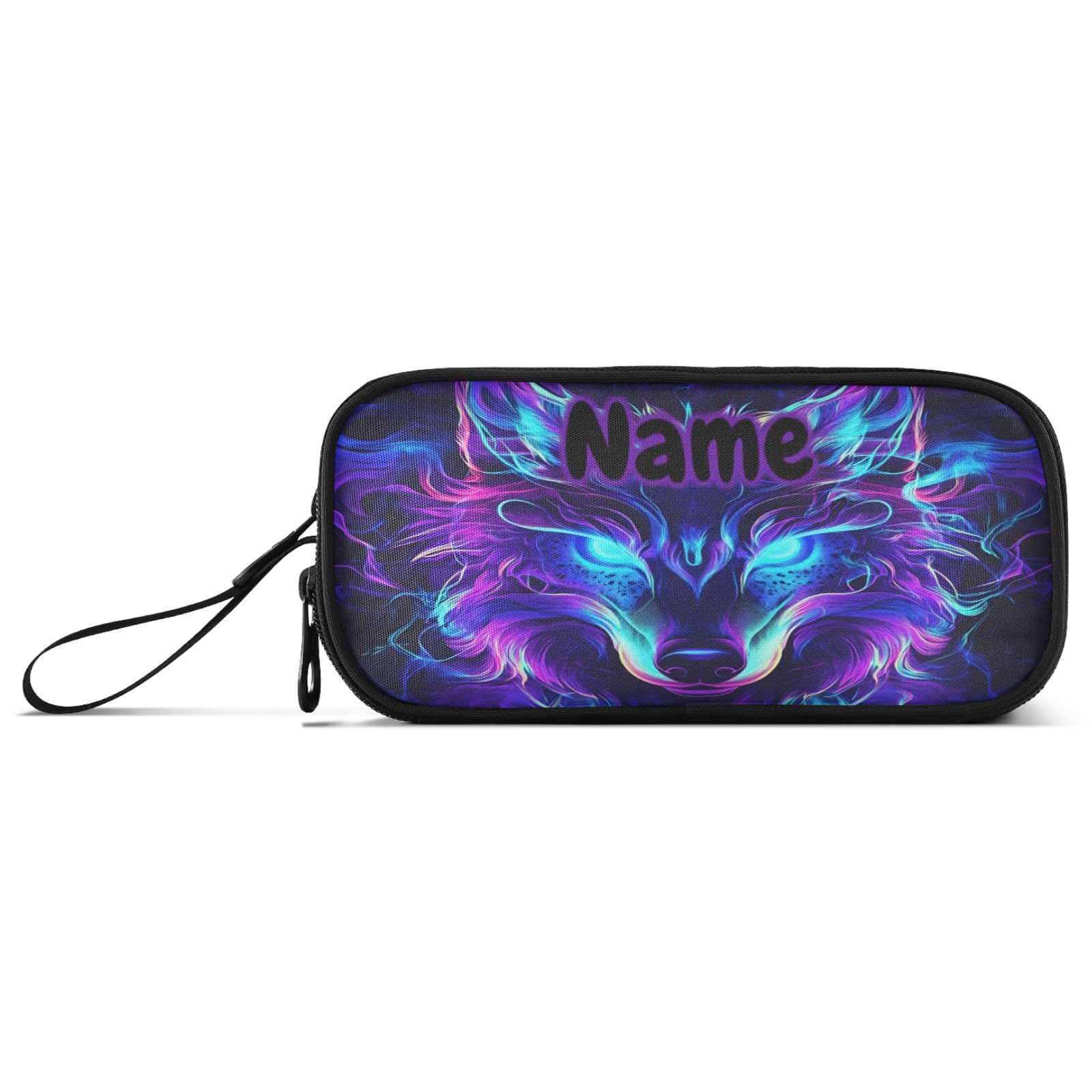 BOENLE Custom Mystical Wolf Face Pencil Case Box Boys Girls Personalized Name Large Pencil Pouch
