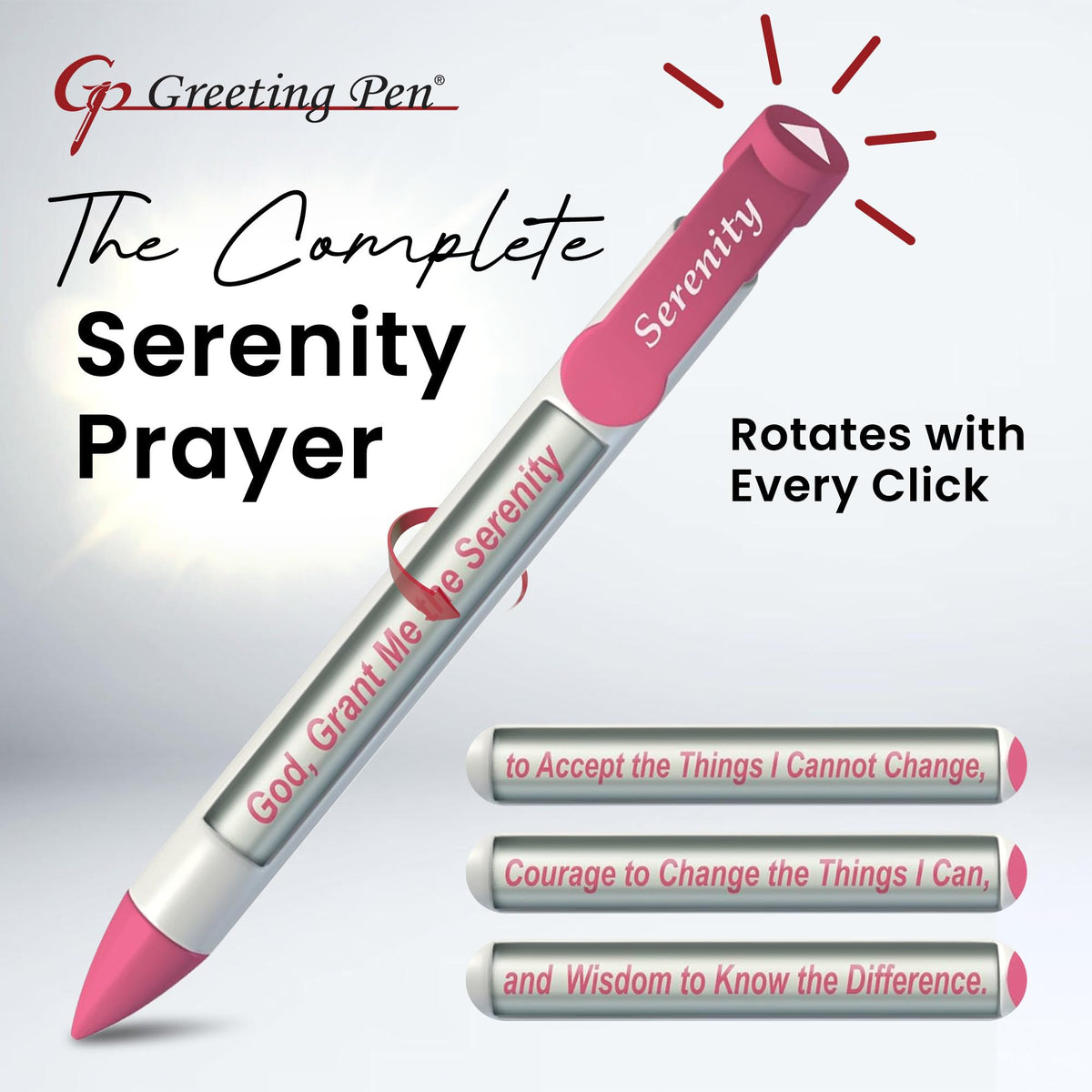 Greeting Pen Serenity Prayer Rotating Message Inspirational Christian Presents Pen w/4 Uplifting