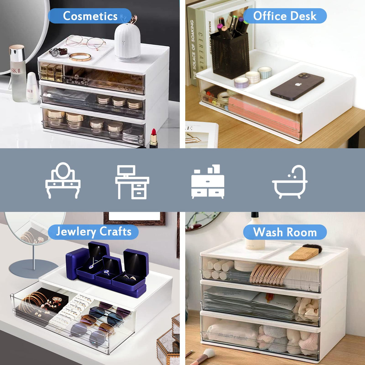 Harhana Printer Paper Holder Desk Organizer with Drawer, Stackable Desktop Storage Drawers 13.5