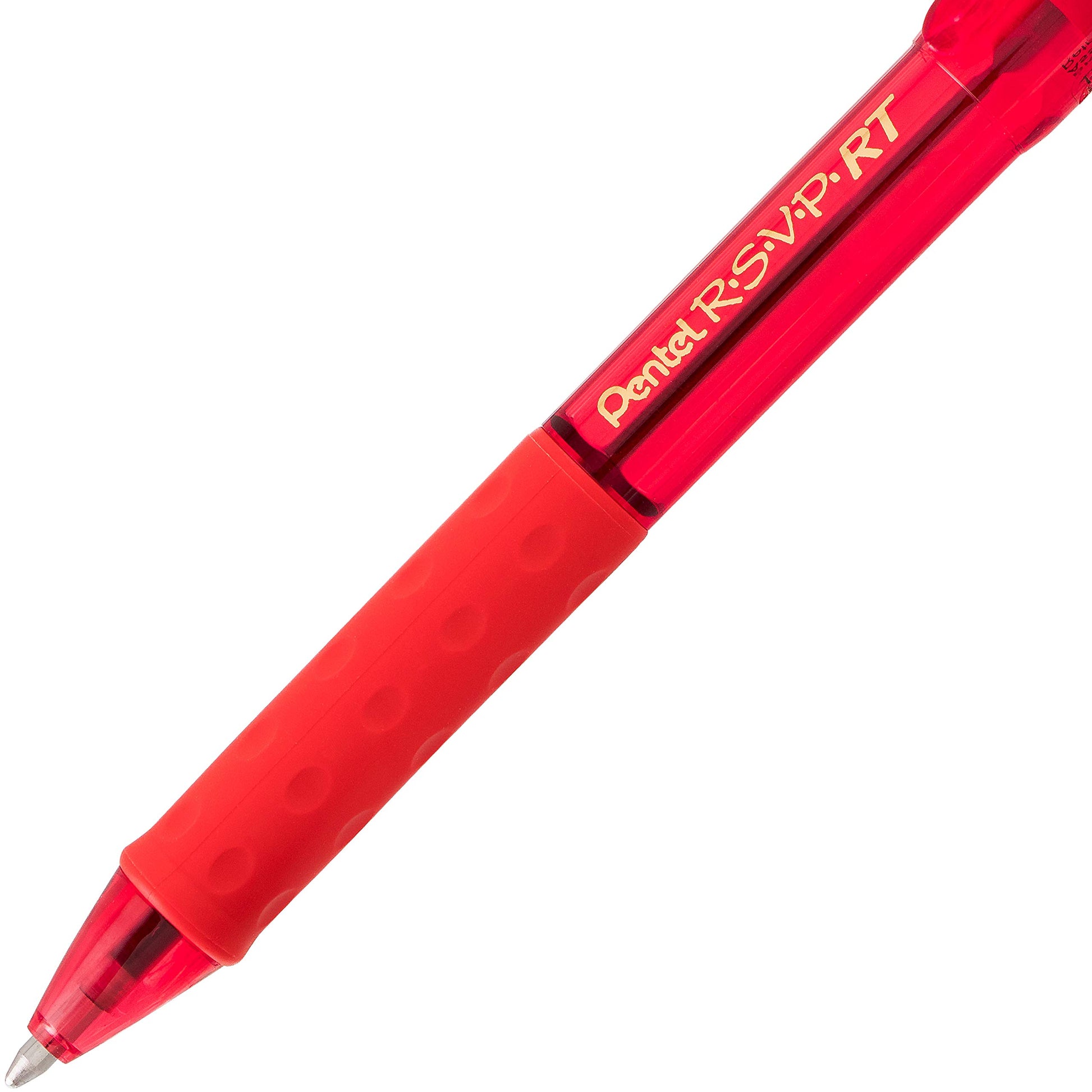 Pentel RSVP RT COLORS Retractable Ball Point Pen, Medium Line, Red Barrel, Red Ink, Box of 12