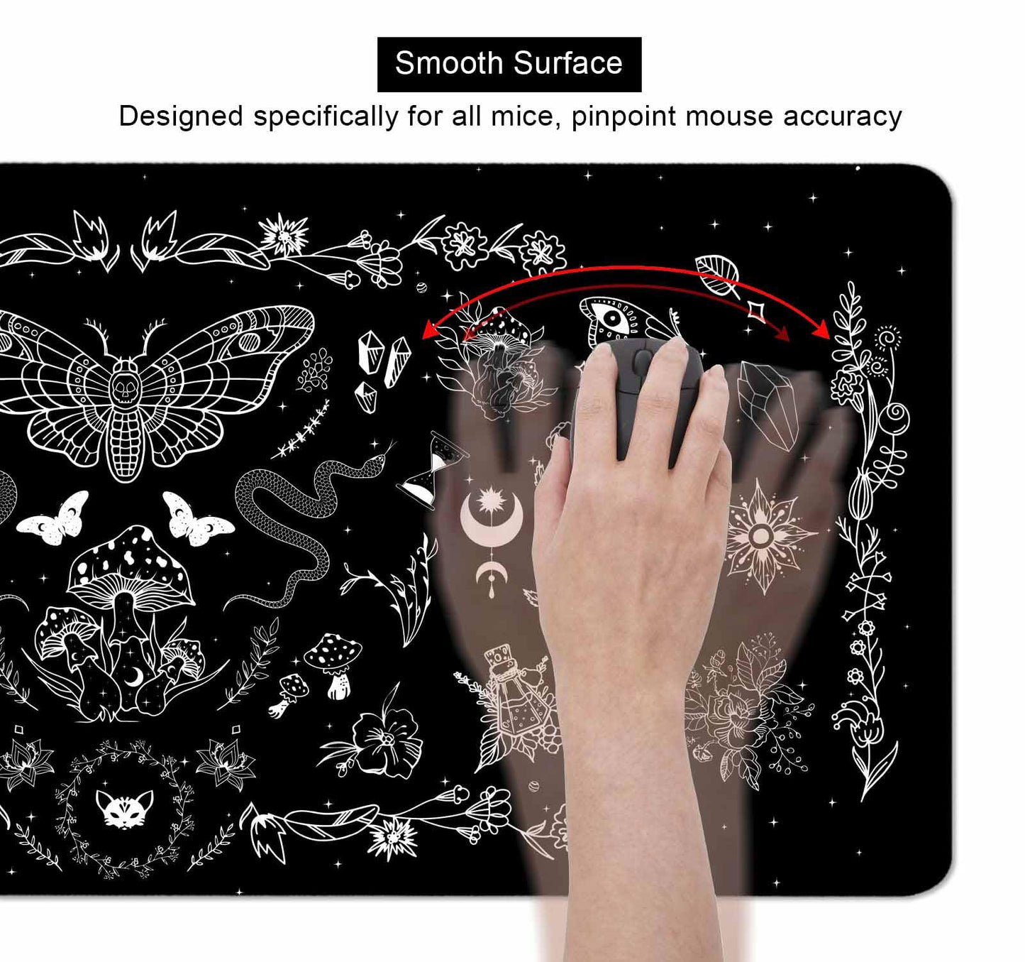 SXCKANG Goth Desk Mat, Black Occult Large Gaming Mouse Pad, Halloween Witchy Celestial Mushroom XXL