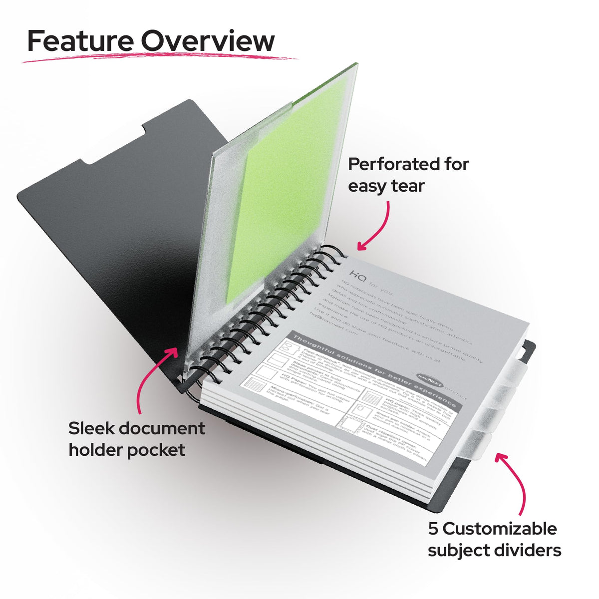 HQ Navneet Five Subject Spiral Wiro Bound Notebook |14.8cm x 21cm | Single Line | 300 Pages |
