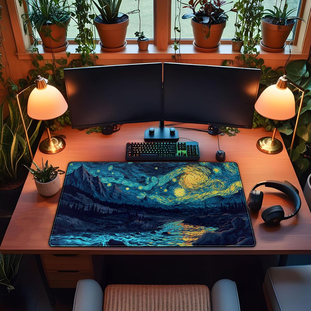 Misty Forest Desk Pad Mat Vincent Van Gogh XL Mouse Pad Gaming Playmat Large Mousepad XXL Desk