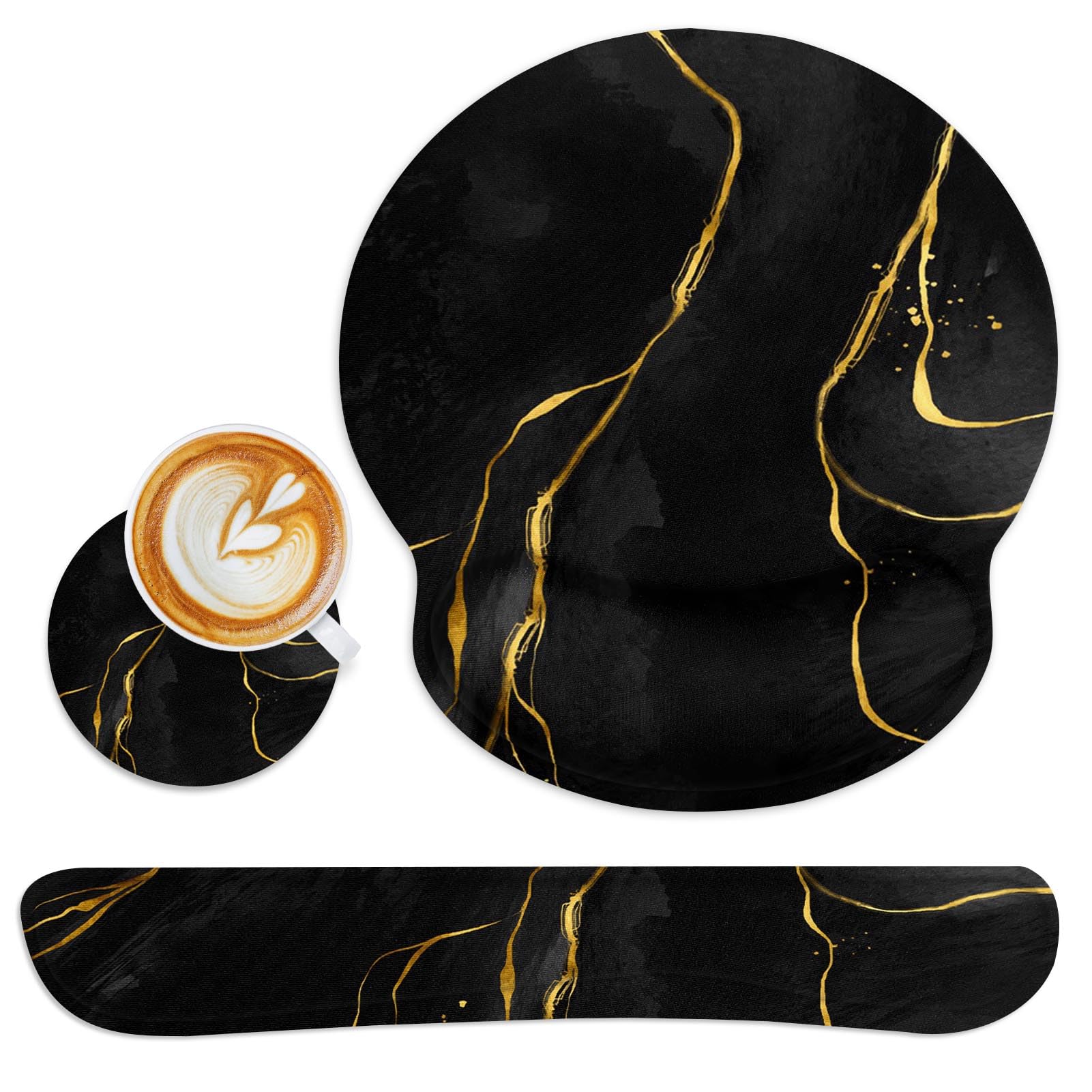 Britimes Ergonomic Mouse Pad Set with Wrist Rest, Black Gold Marble