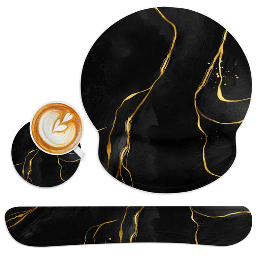 Britimes Ergonomic Mouse Pad Set with Wrist Rest, Black Gold Marble