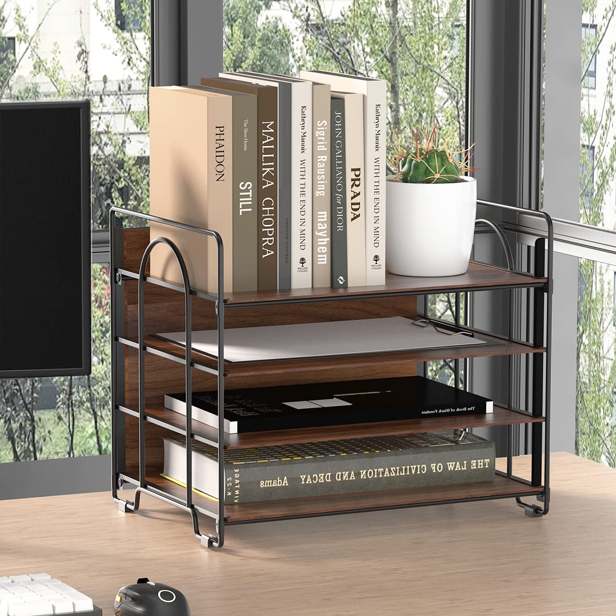 LUCYCAZ 4 Tier Paper Organizer for Desk,Wood Desk Organizer