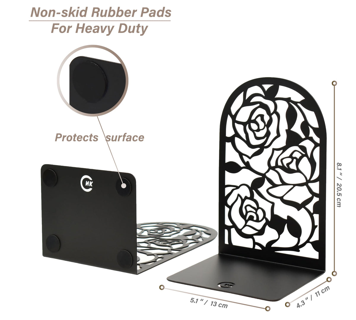 CNK Premium BookEnds - Heavy Duty Metal Book Stoppers for Home Office, Decorative Book Shelf