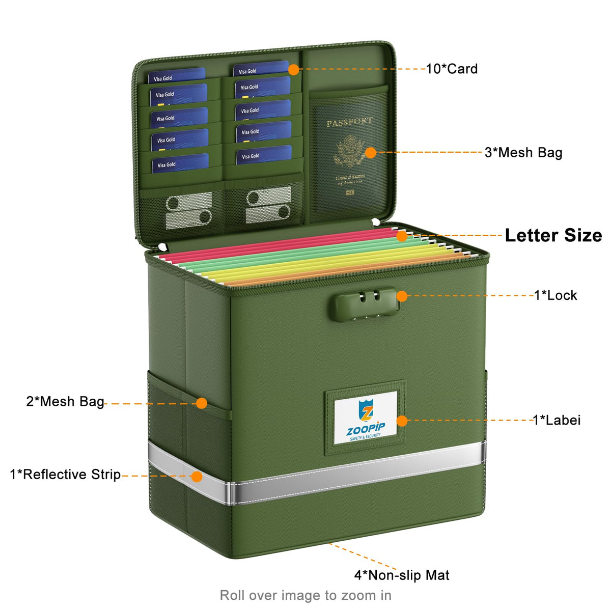 ZOOPIP Fireproof File Box with Lock, Collapsible Document Organizer, Green