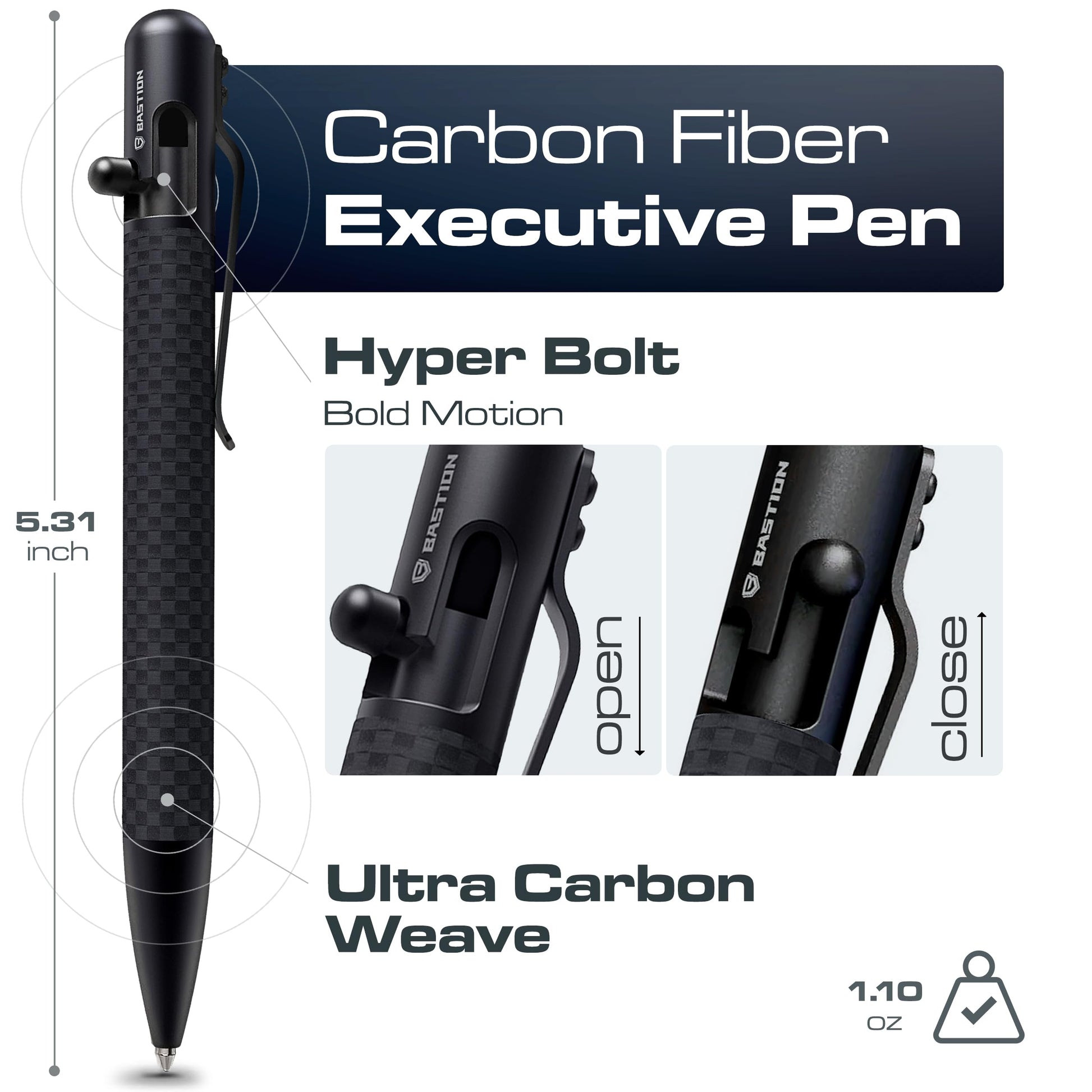 BASTION Bolt Action Pen, Carbon Fiber Black, Premium Metal Writing Pen