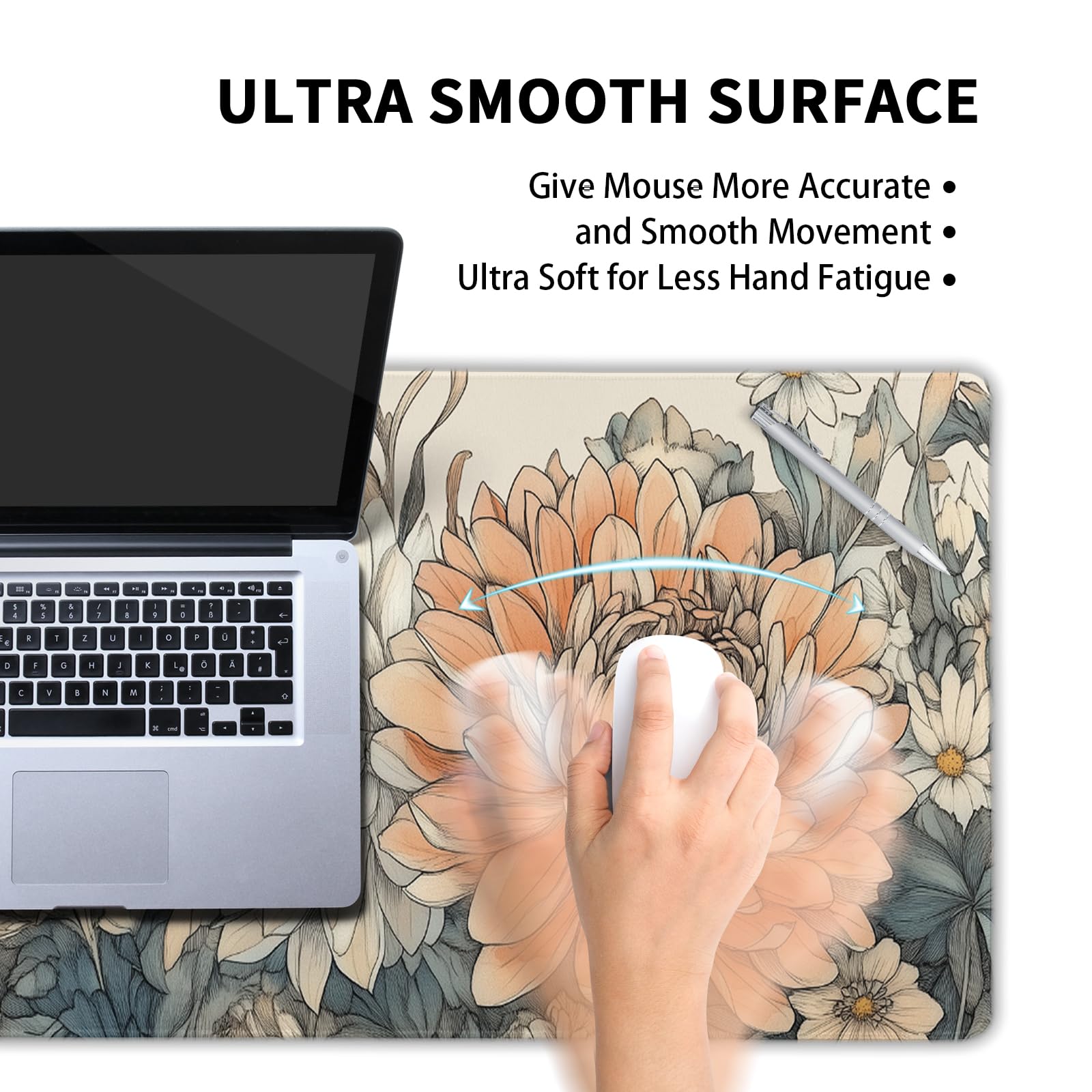 Japanese Minimalist Floral Desk Mat Vintage Botanical Flower Mouse Pad Beautiful Flowers Desk Pad