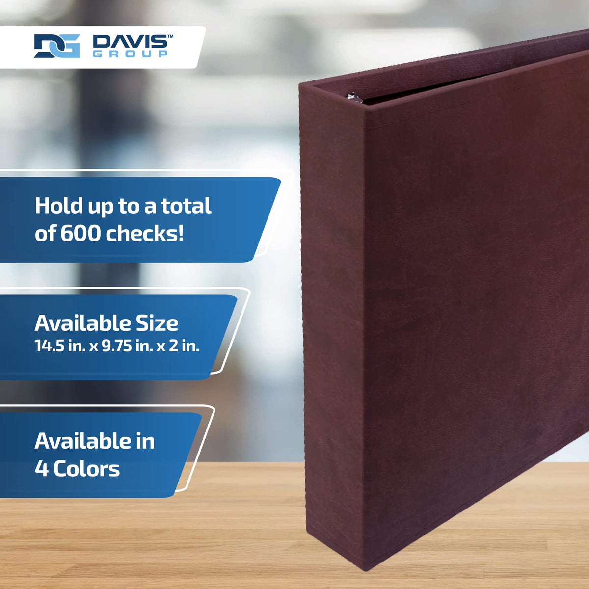 Premium 3UP Business Checkbook Binder, 2" Round Rings, 9.75x14.5, Burgundy