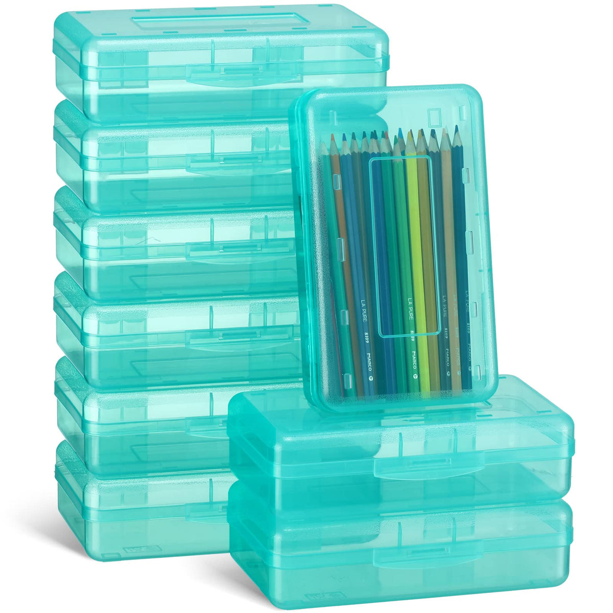 Leelosp 12 Pack Pencil Boxes Bulk, Large Plastic Case,Jade