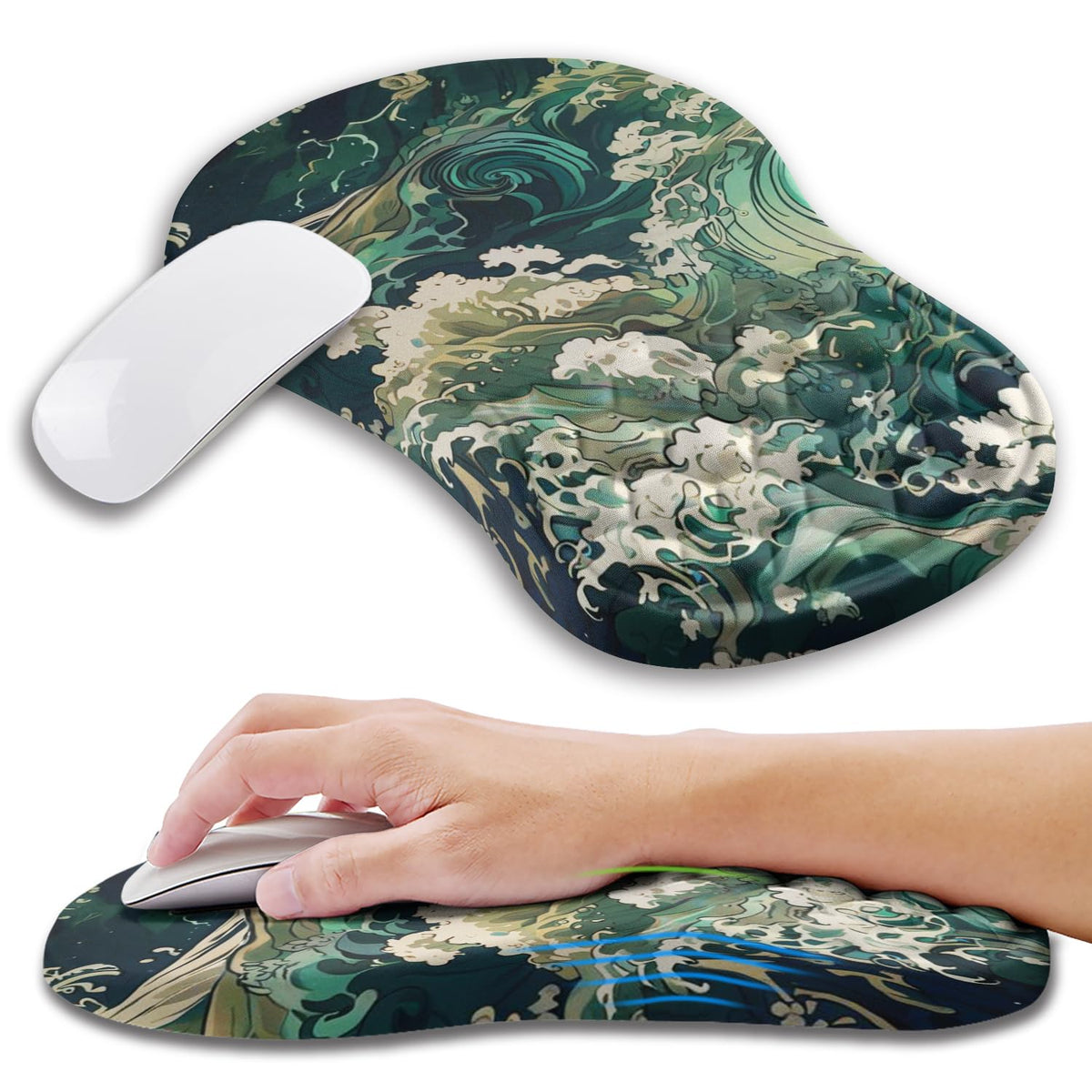 Kuosgm Ergonomic Mouse Pad Wrist Support with Memory Foam Massage Bulge, Carpal Tunnel Pain Relief