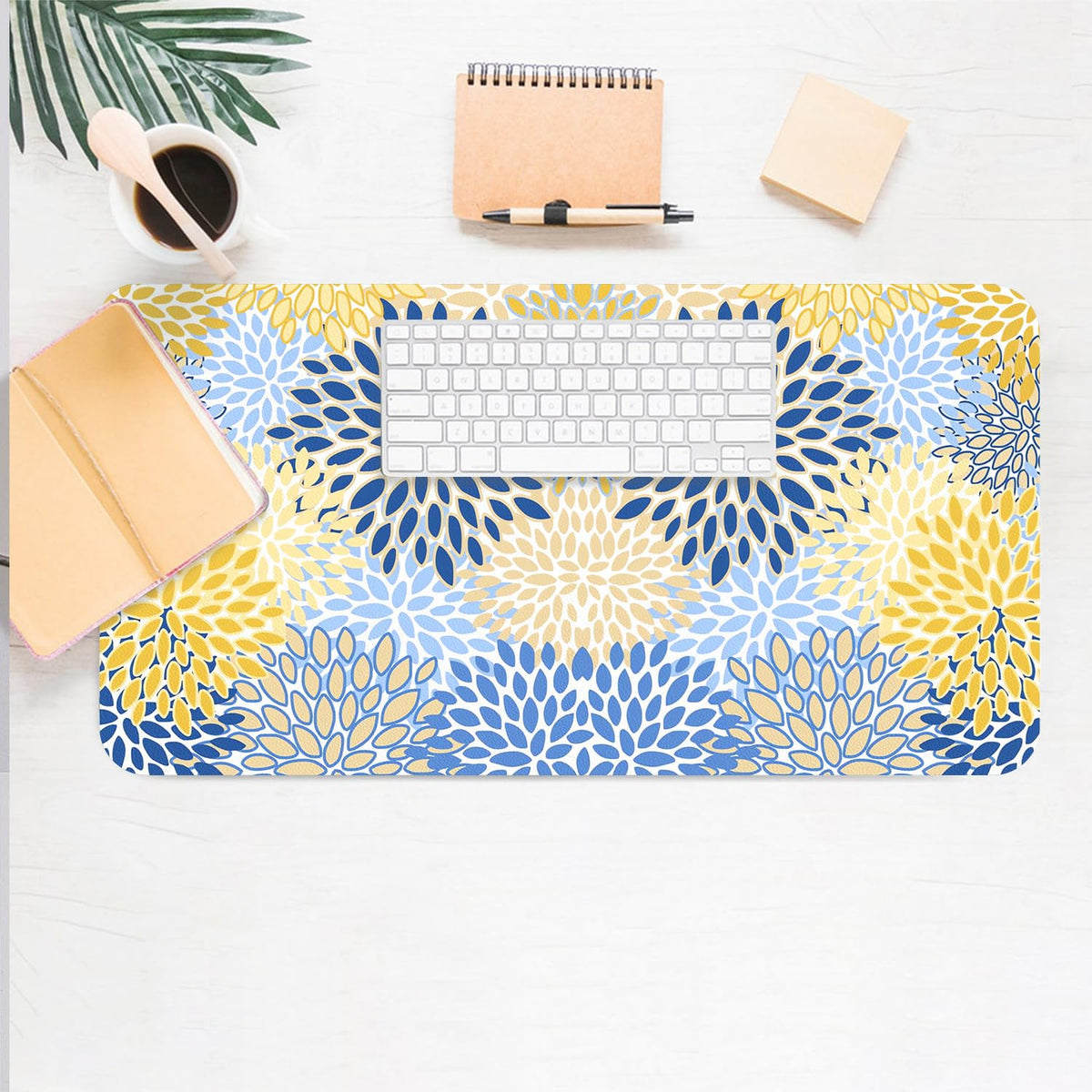 Floral Desk Mat, Non-Slip PU Leather Desk Pad Chic Flower 27.5"x13.8"