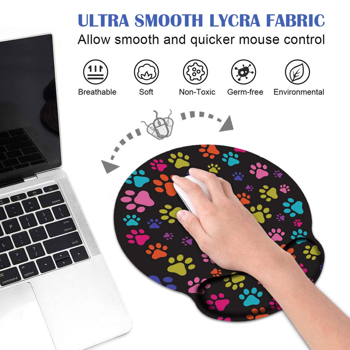 BWOOLL Ergonomic Mouse Pad Wrist Support and Coasters Set, Cute Wrist Rest Pad with Non-Slip PU