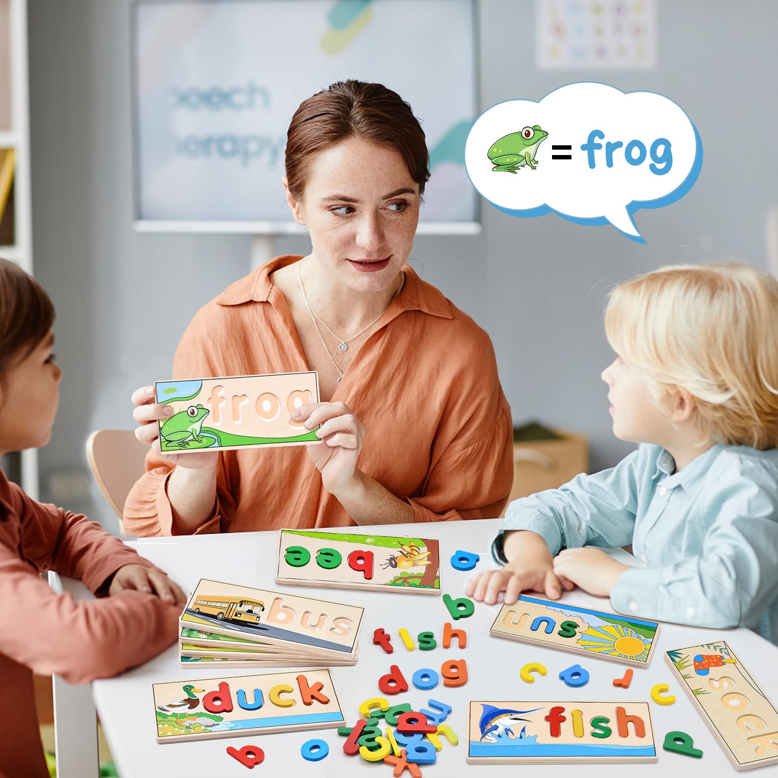 Atoylink Wooden Spell Learning Toys for 2 3 4 5 Year Old Kids Match Letter Spelling Game Board &