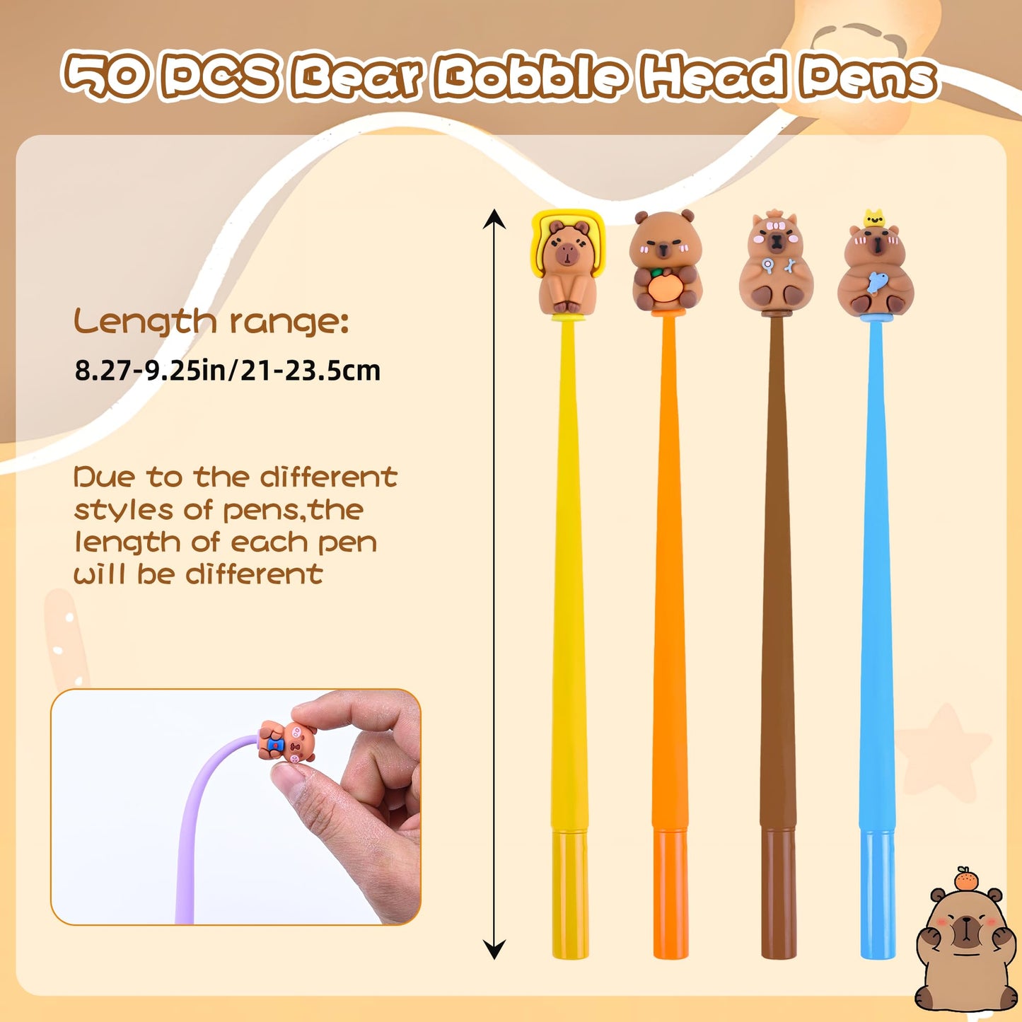 LiYiQ 50 PCS Capybara Stress Relief Bobblehead Pens Fun Cute Pen for kids Fidget Pens Kawaii Pen