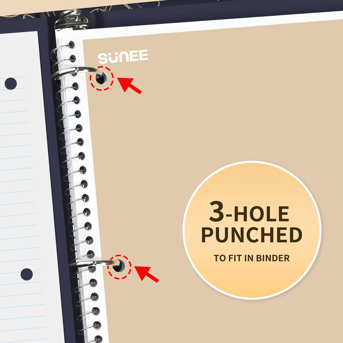 SUNEE Spiral Notebooks College Ruled, 1-Subject, 4 Pack, 8 x 10-1/2 inch, 70 Sheets per Notebook