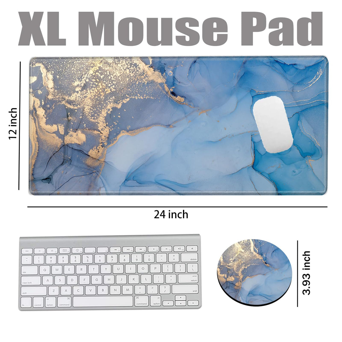 Mouse Pad Large Desk Mats on Top of Desks Pad 24x12 inch Gaming Mousepad Blue Marble Long Extended