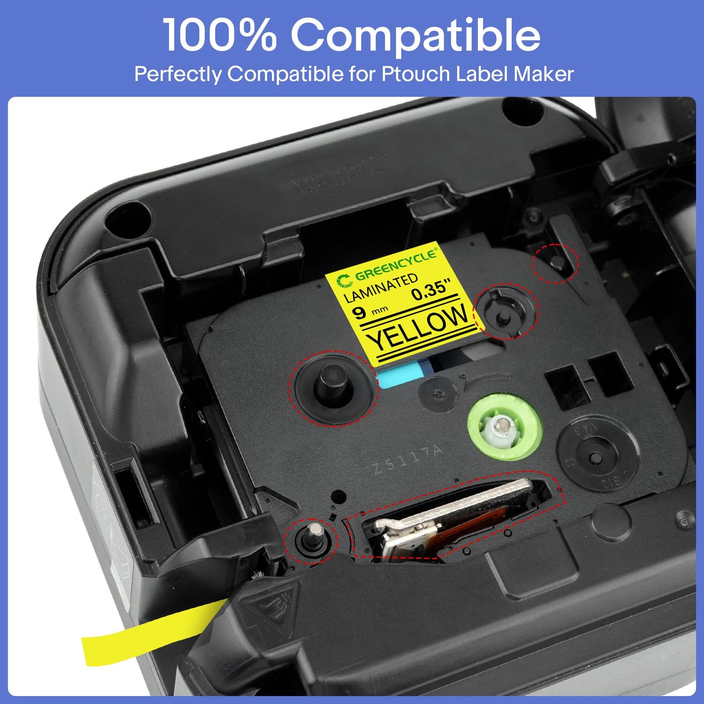 GREENCYCLE TZ-621 9mm 0.35 Laminated Yellow Label Maker Tape Compatible for Brother P-Touch TZe-621